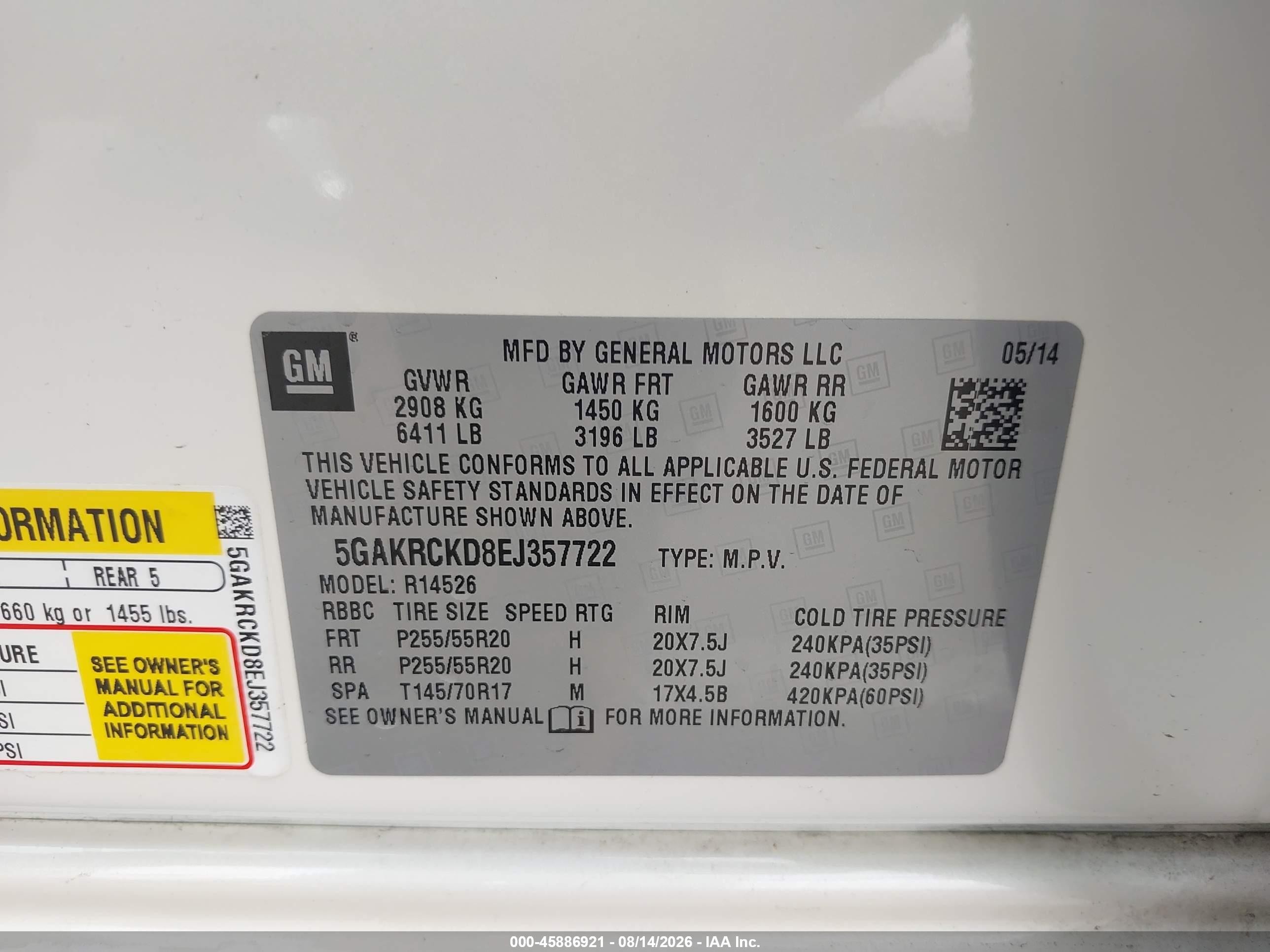 2014 Buick Enclave Premium Белый vin: 5GAKRCKD8EJ357722