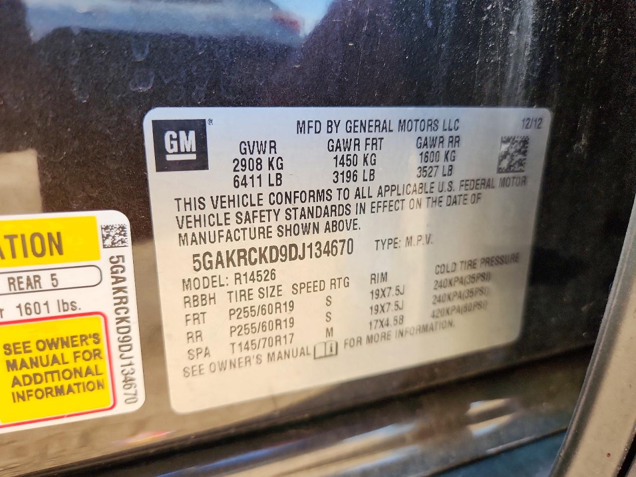 2013 Buick Enclave Black vin: 5GAKRCKD9DJ134670