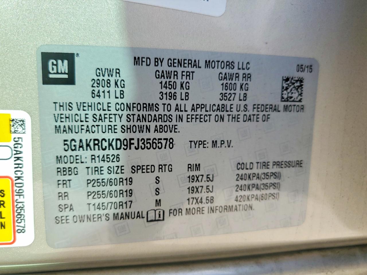 2015 Buick Enclave Gold vin: 5GAKRCKD9FJ356578
