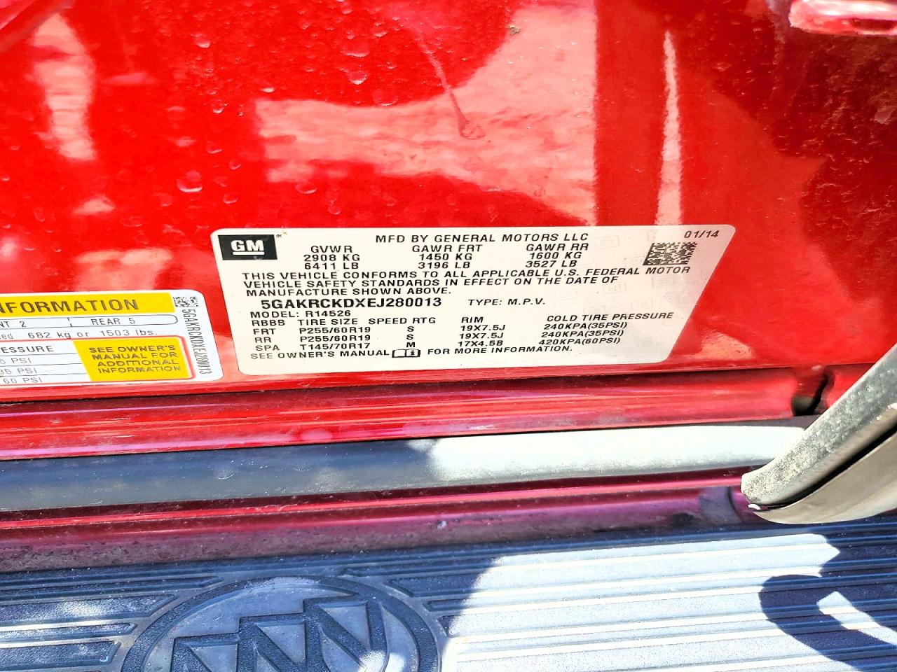 2014 Buick Enclave Red vin: 5GAKRCKDXEJ280013