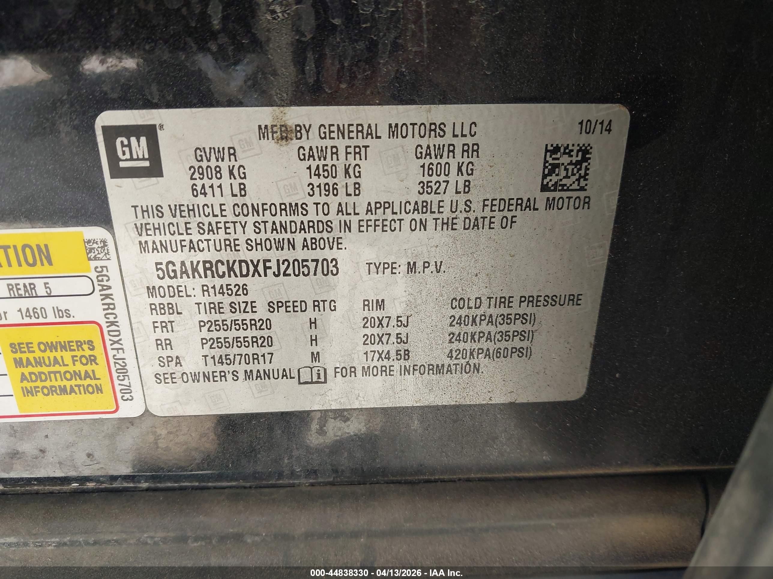 2015 Buick Enclave Premium Black vin: 5GAKRCKDXFJ205703