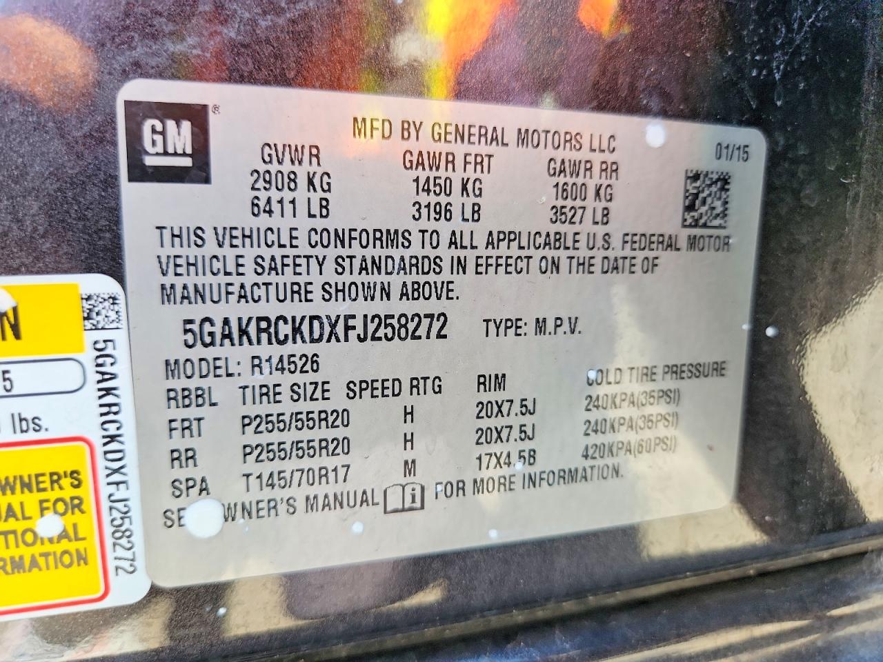 2015 Buick Enclave Charcoal vin: 5GAKRCKDXFJ258272