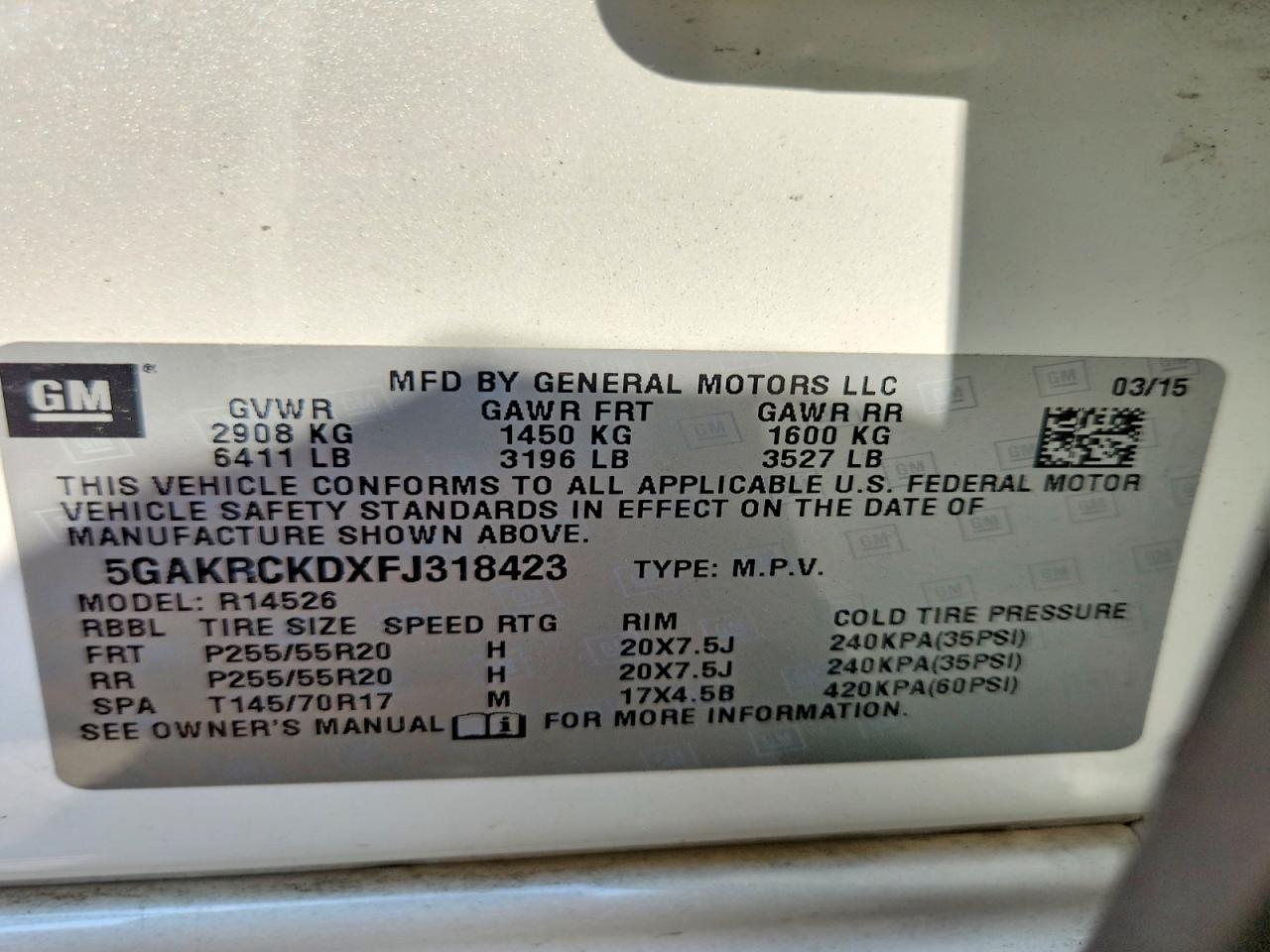 2015 Buick Enclave White vin: 5GAKRCKDXFJ318423