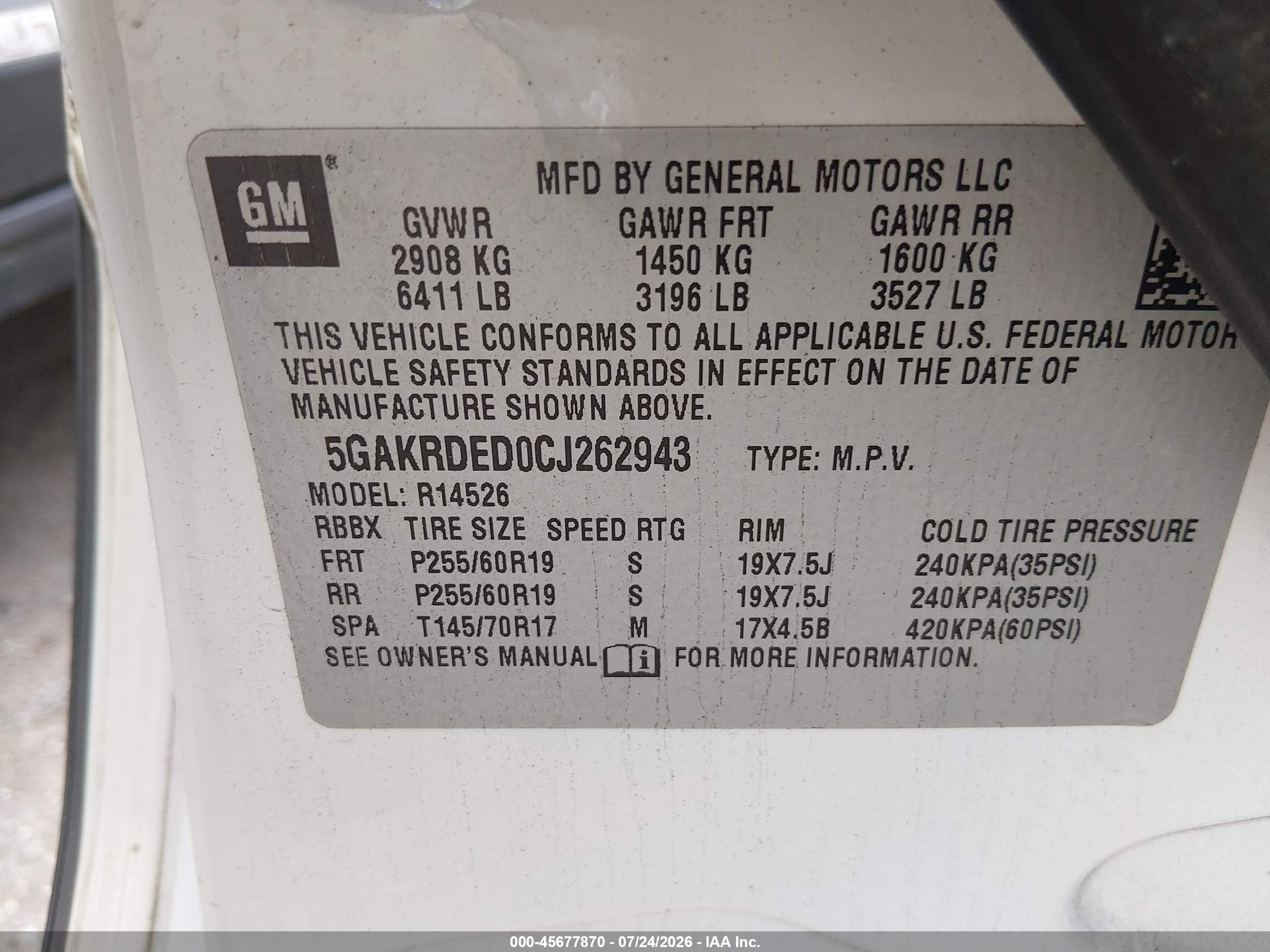 2012 Buick Enclave Premium Cream vin: 5GAKRDED0CJ262943