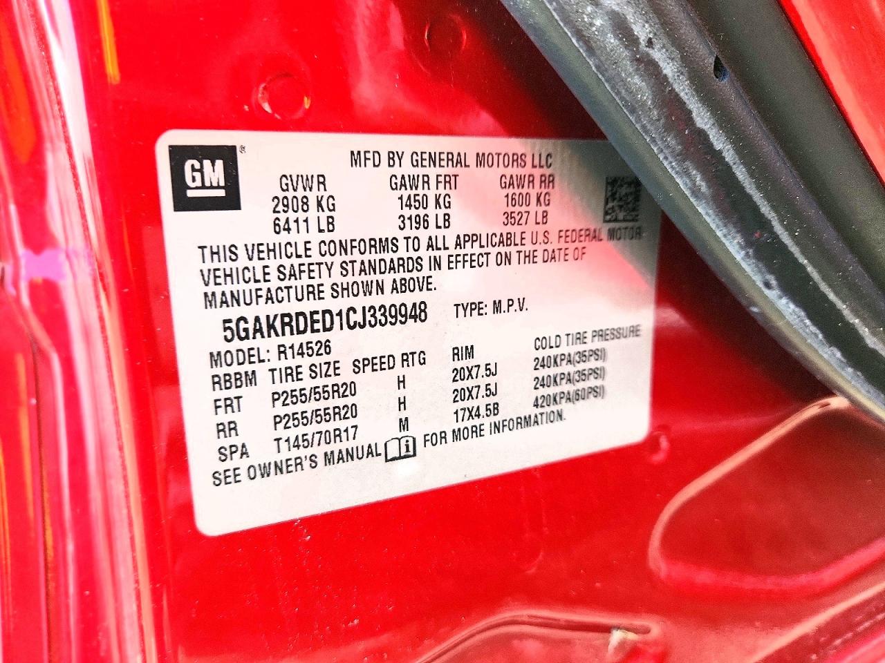 2012 Buick Enclave Red vin: 5GAKRDED1CJ339948