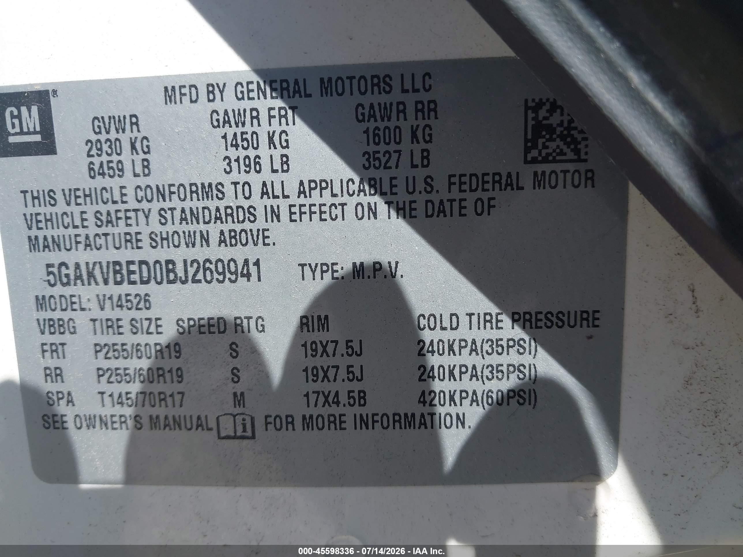 2011 Buick Enclave 1xl White vin: 5GAKVBED0BJ269941