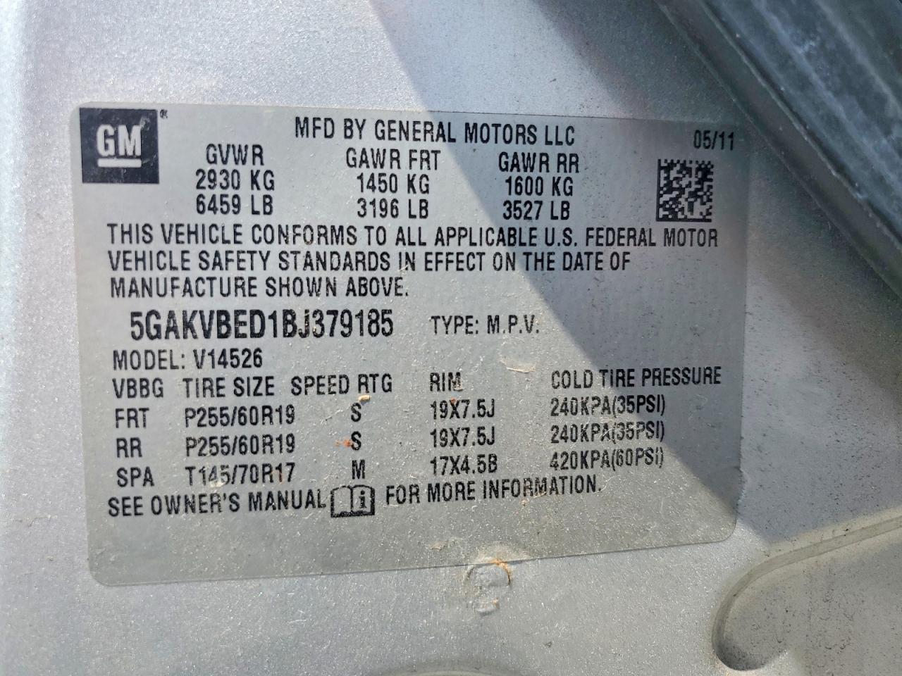 2011 Buick Enclave Cxl Silver vin: 5GAKVBED1BJ379185