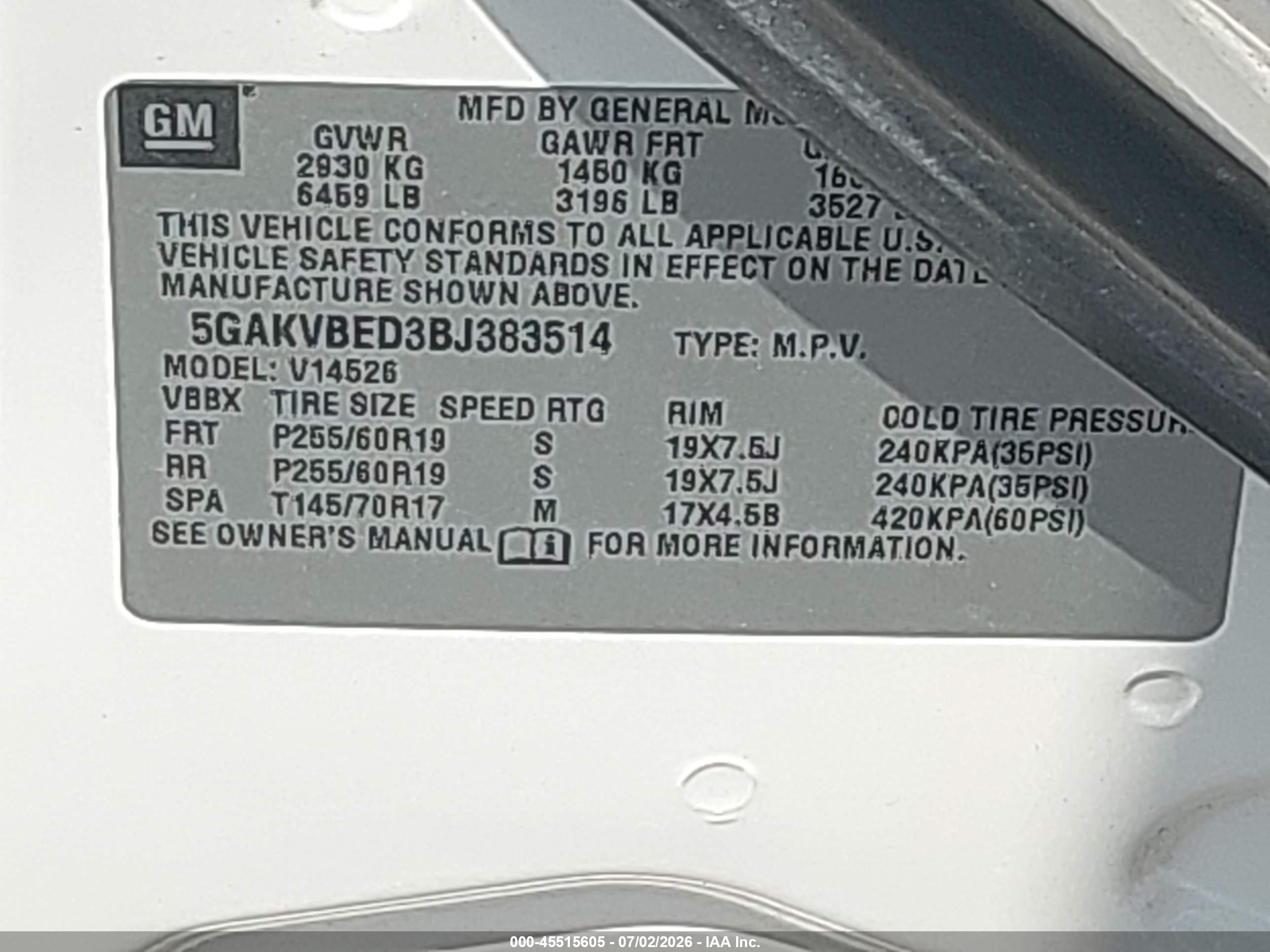 2011 Buick Enclave 1xl White vin: 5GAKVBED3BJ383514