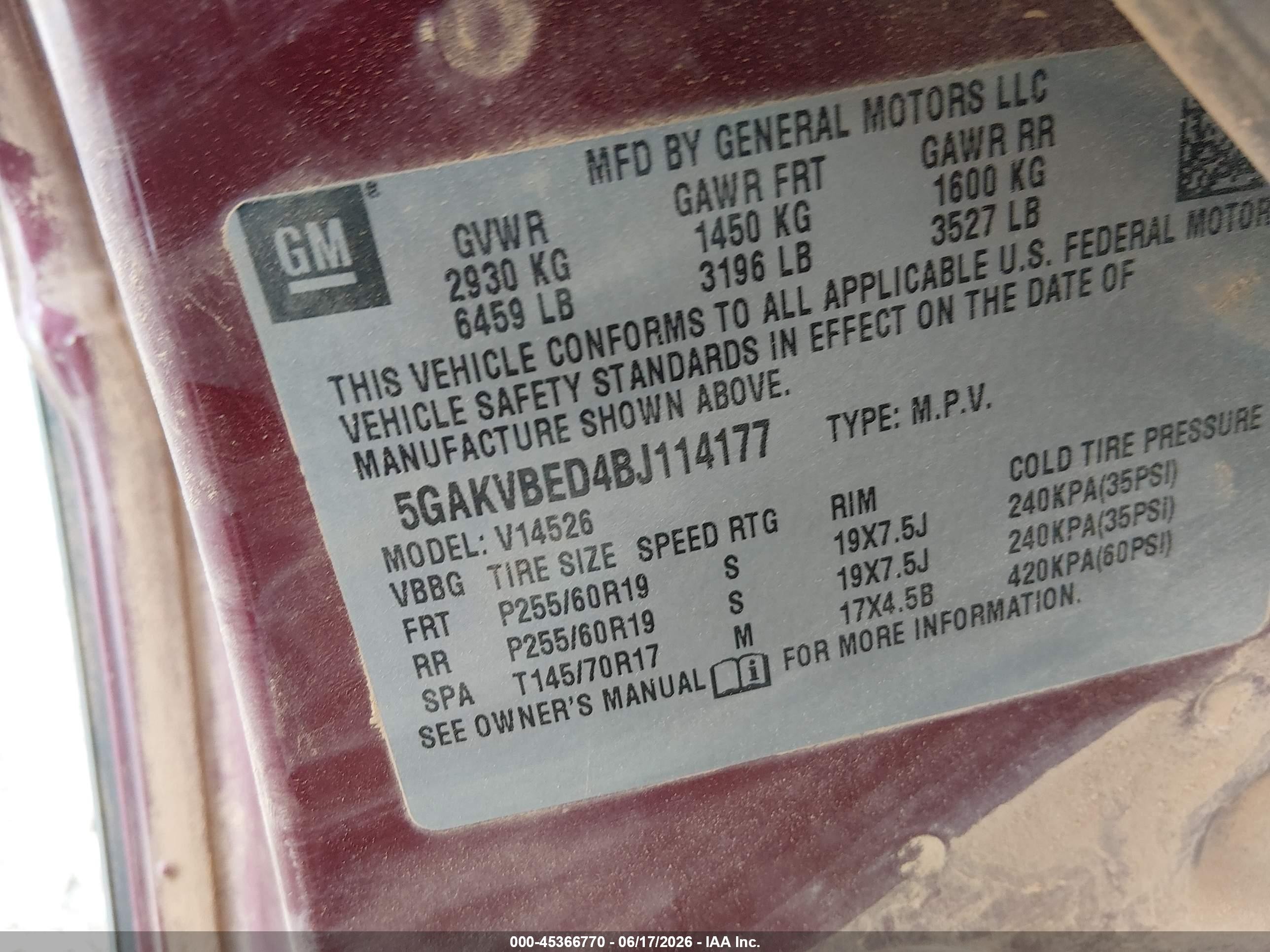 2011 Buick Enclave 1xl Red vin: 5GAKVBED4BJ114177