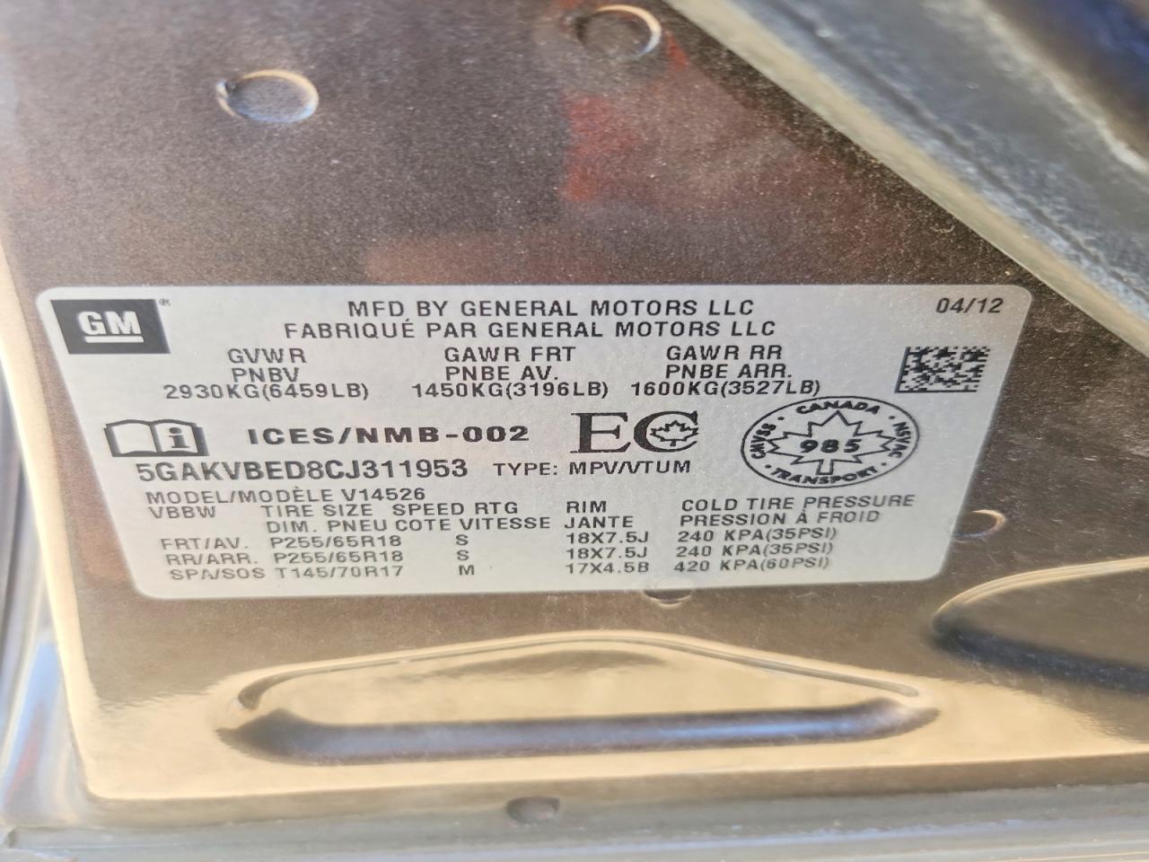 2012 Buick Enclave Gray vin: 5GAKVBED8CJ311953