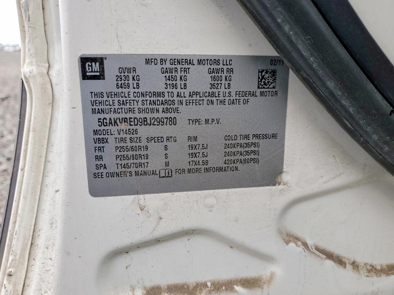 2011 Buick Enclave Cxl White vin: 5GAKVBED9BJ299780