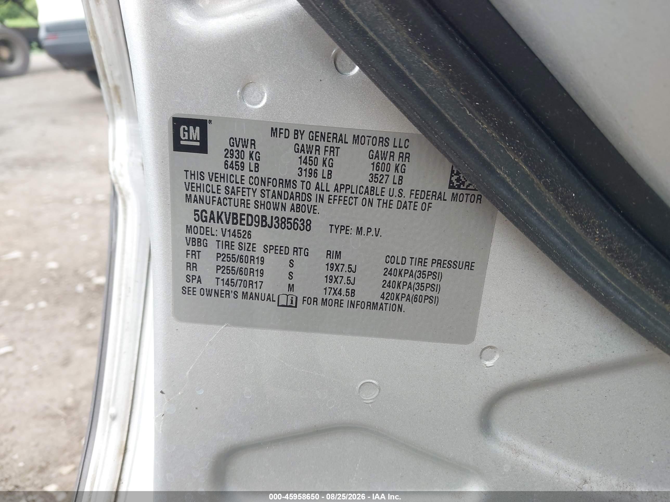 2011 Buick Enclave 1xl Silver vin: 5GAKVBED9BJ385638