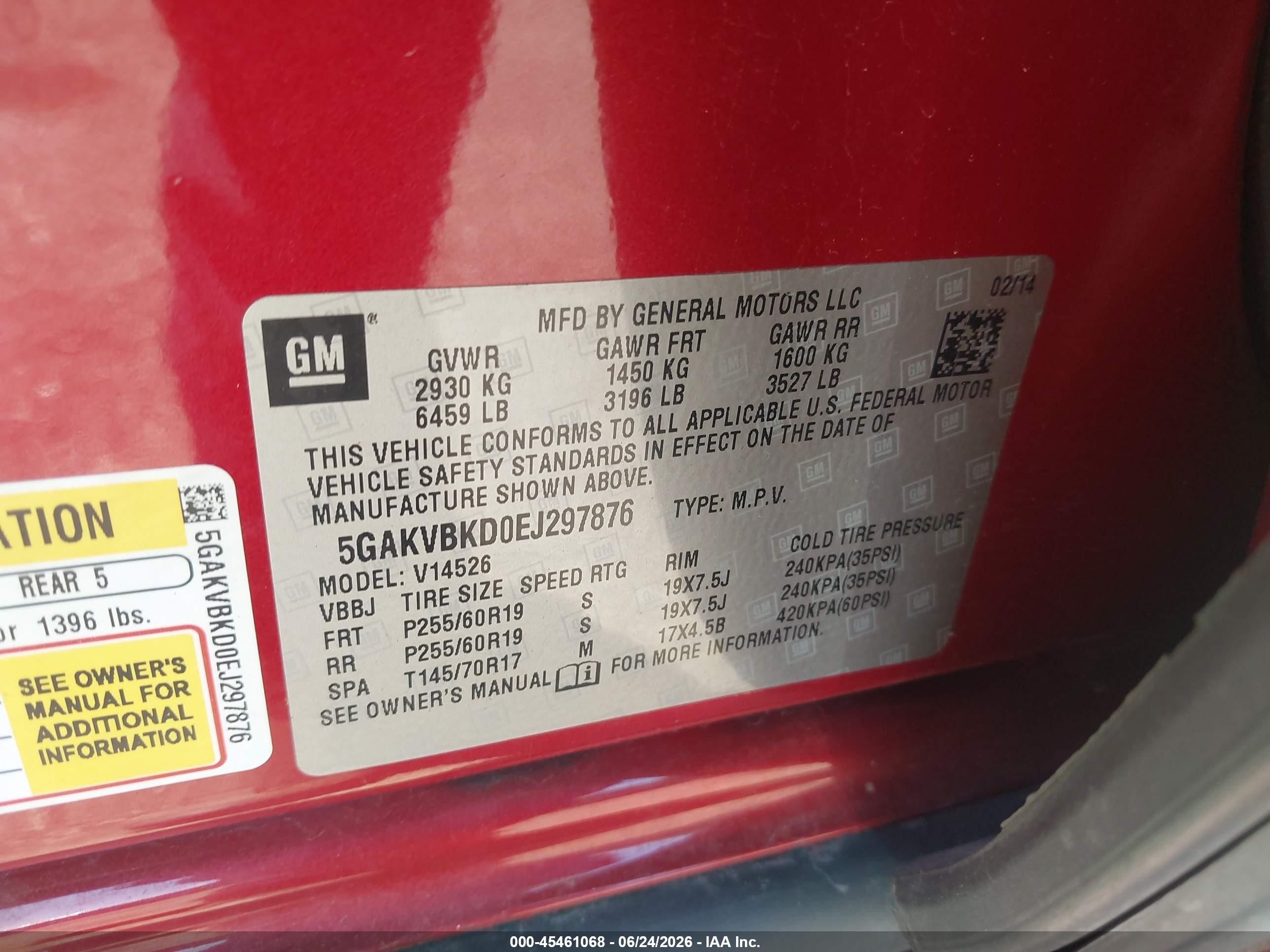 2014 Buick Enclave Leather Red vin: 5GAKVBKD0EJ297876