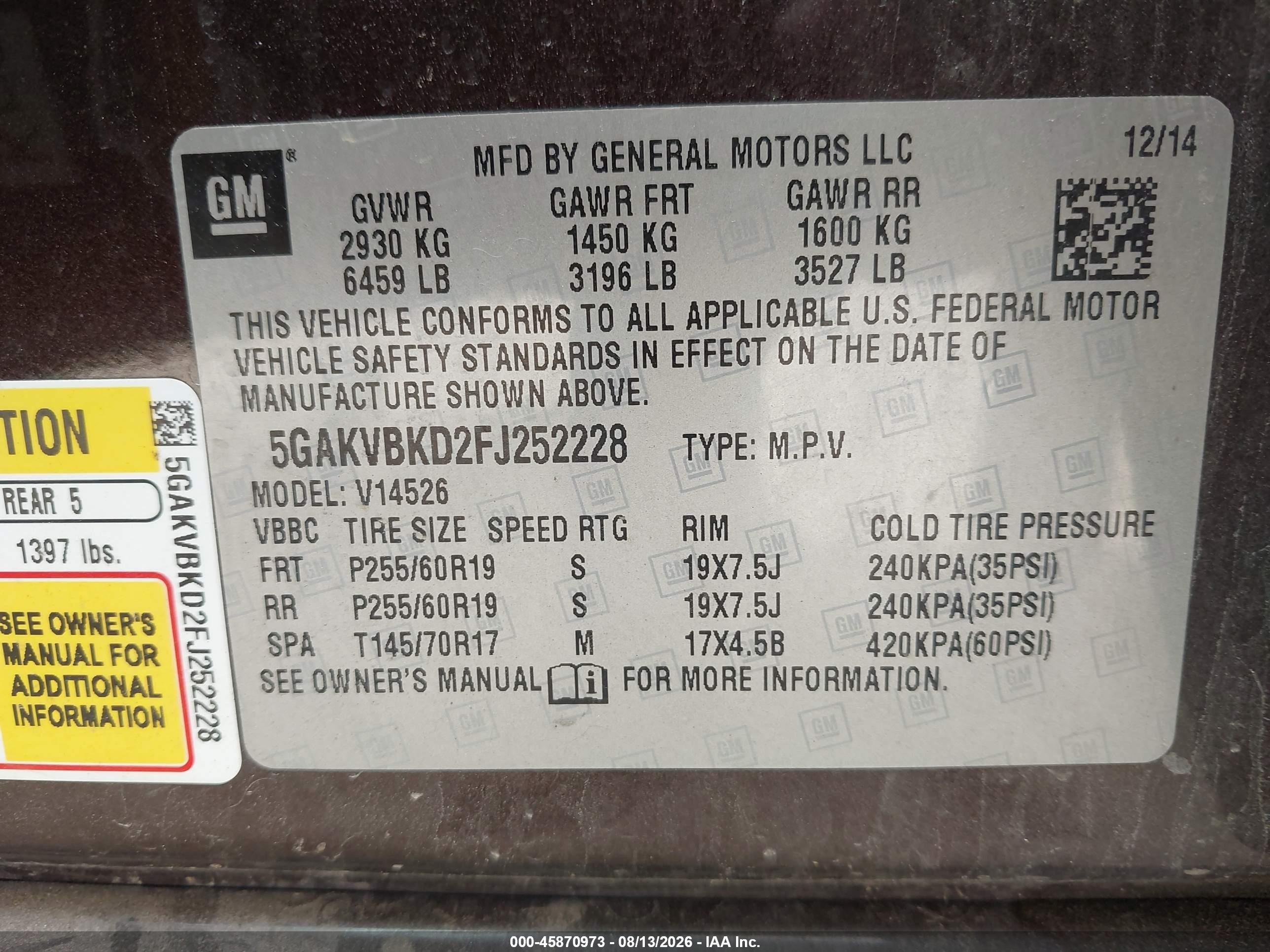 2015 Buick Enclave Leather Brown vin: 5GAKVBKD2FJ252228