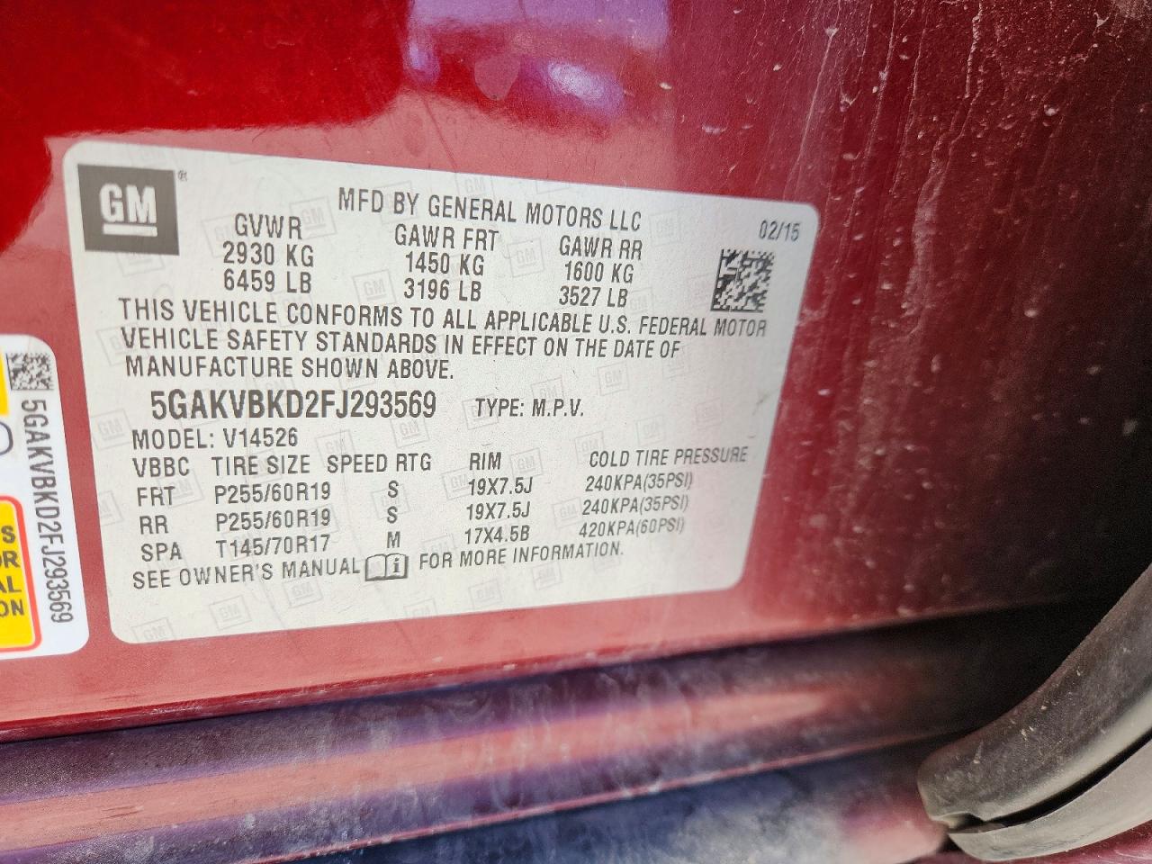 2015 Buick Enclave Red vin: 5GAKVBKD2FJ293569