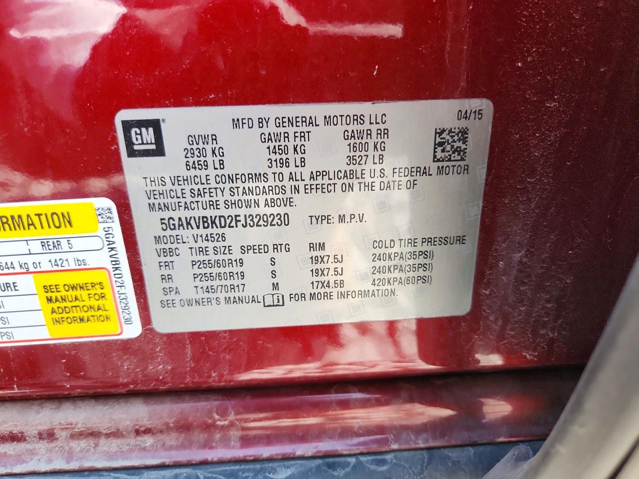 2015 Buick Enclave Maroon vin: 5GAKVBKD2FJ329230