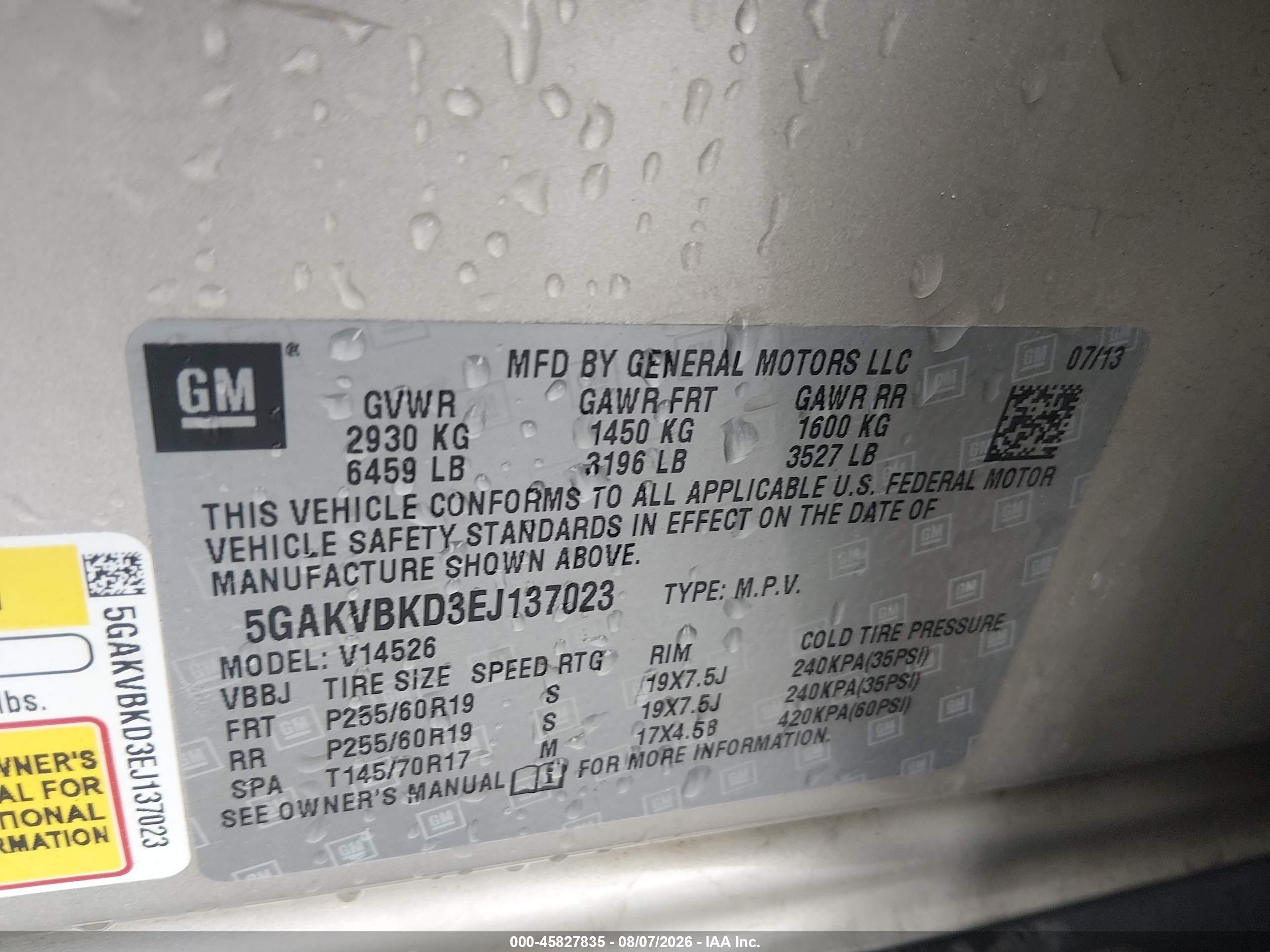 2014 Buick Enclave Leather Gold vin: 5GAKVBKD3EJ137023