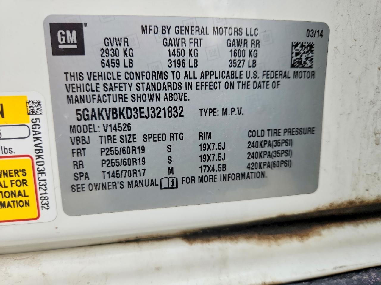 2014 Buick Enclave White vin: 5GAKVBKD3EJ321832