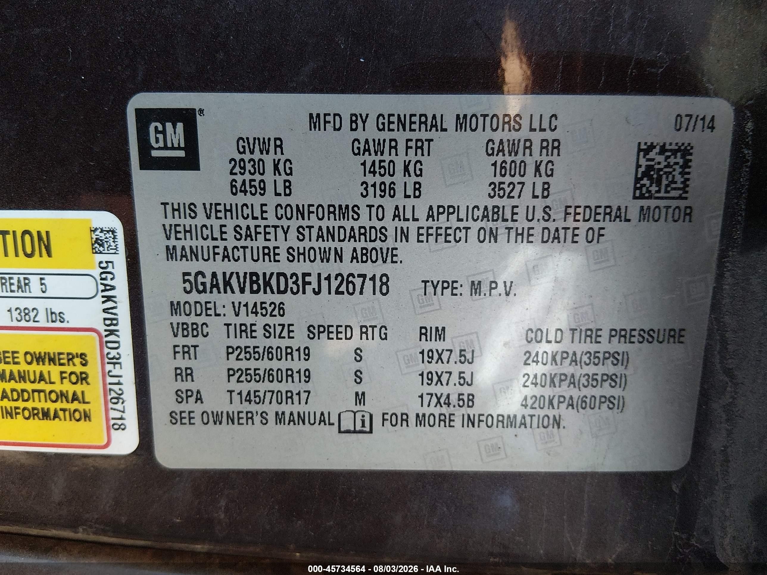 2015 Buick Enclave Leather Brown vin: 5GAKVBKD3FJ126718