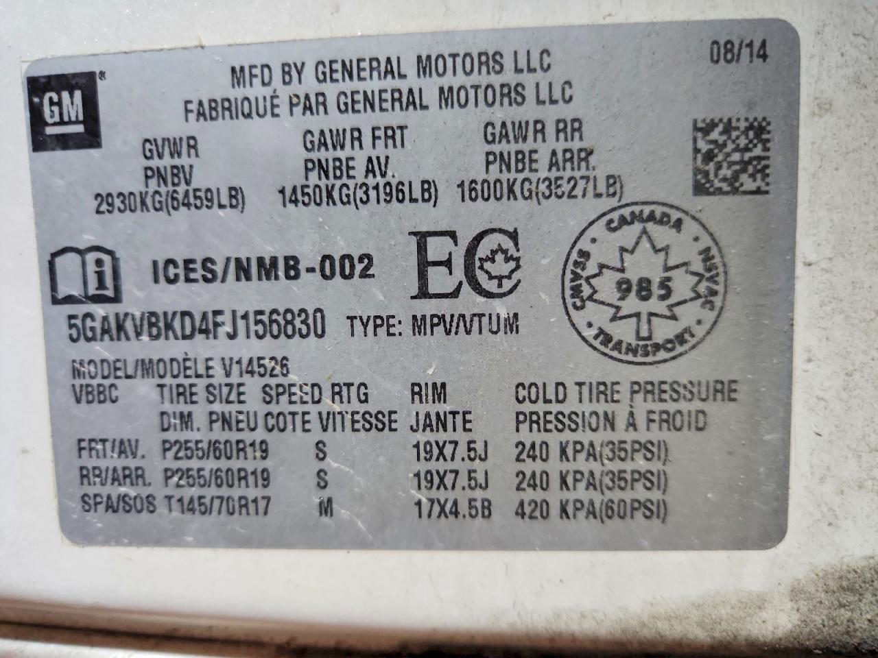 2015 Buick Enclave White vin: 5GAKVBKD4FJ156830