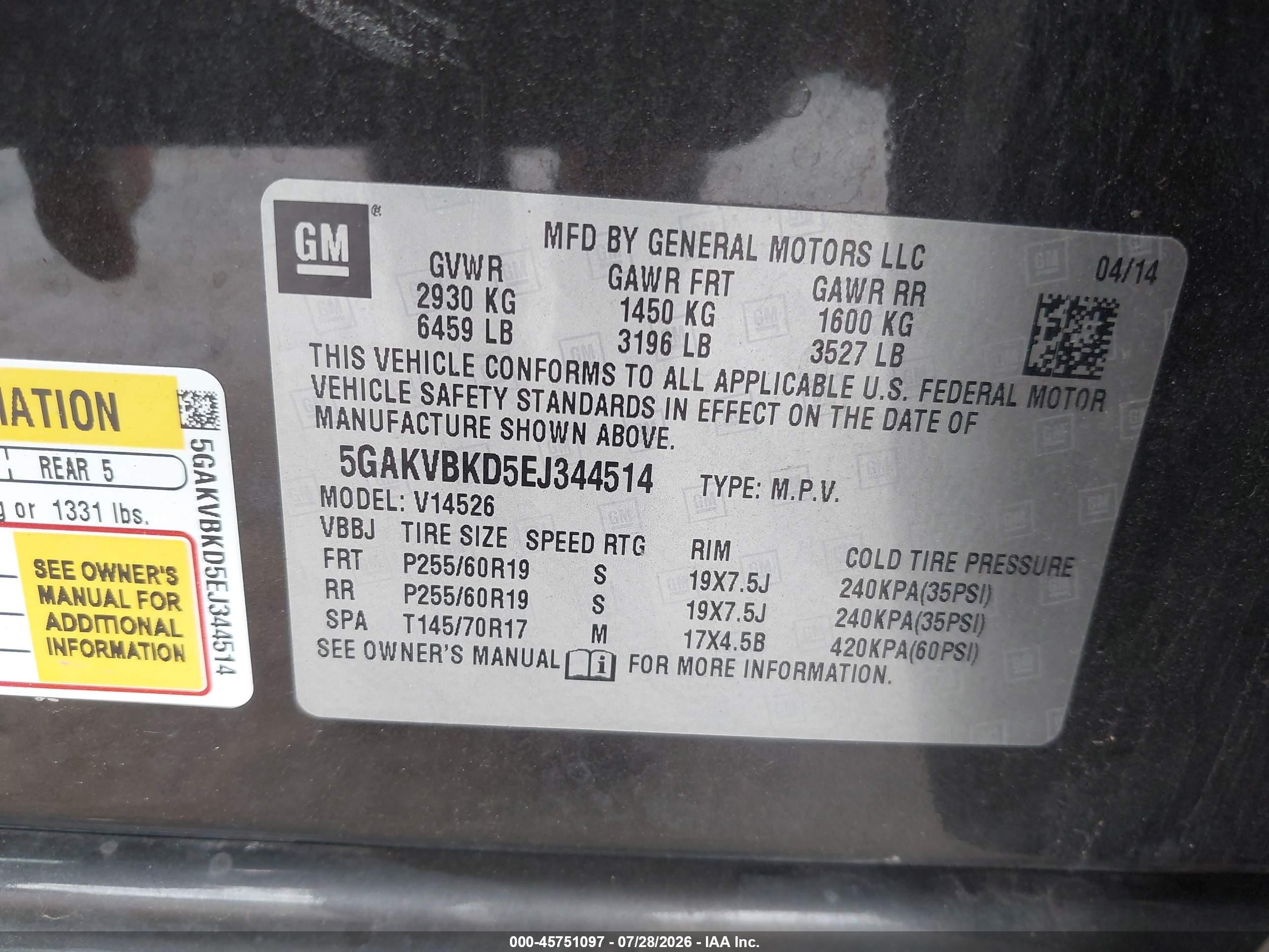 2014 Buick Enclave Leather Gray vin: 5GAKVBKD5EJ344514