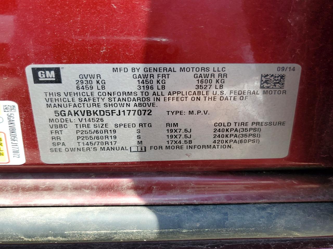2015 Buick Enclave Red vin: 5GAKVBKD5FJ177072