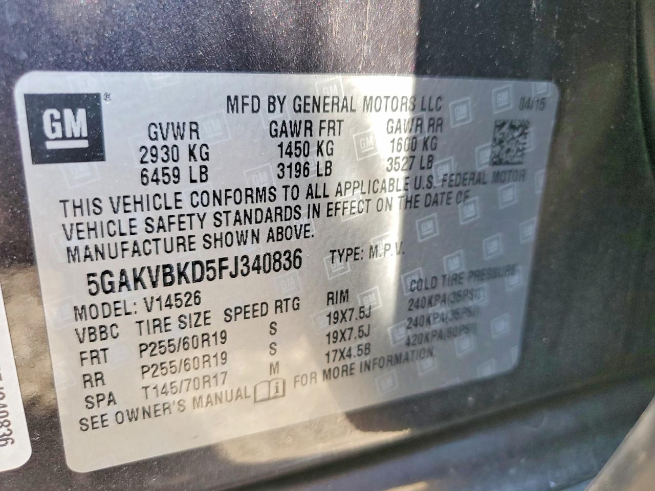 2015 Buick Enclave Charcoal vin: 5GAKVBKD5FJ340836