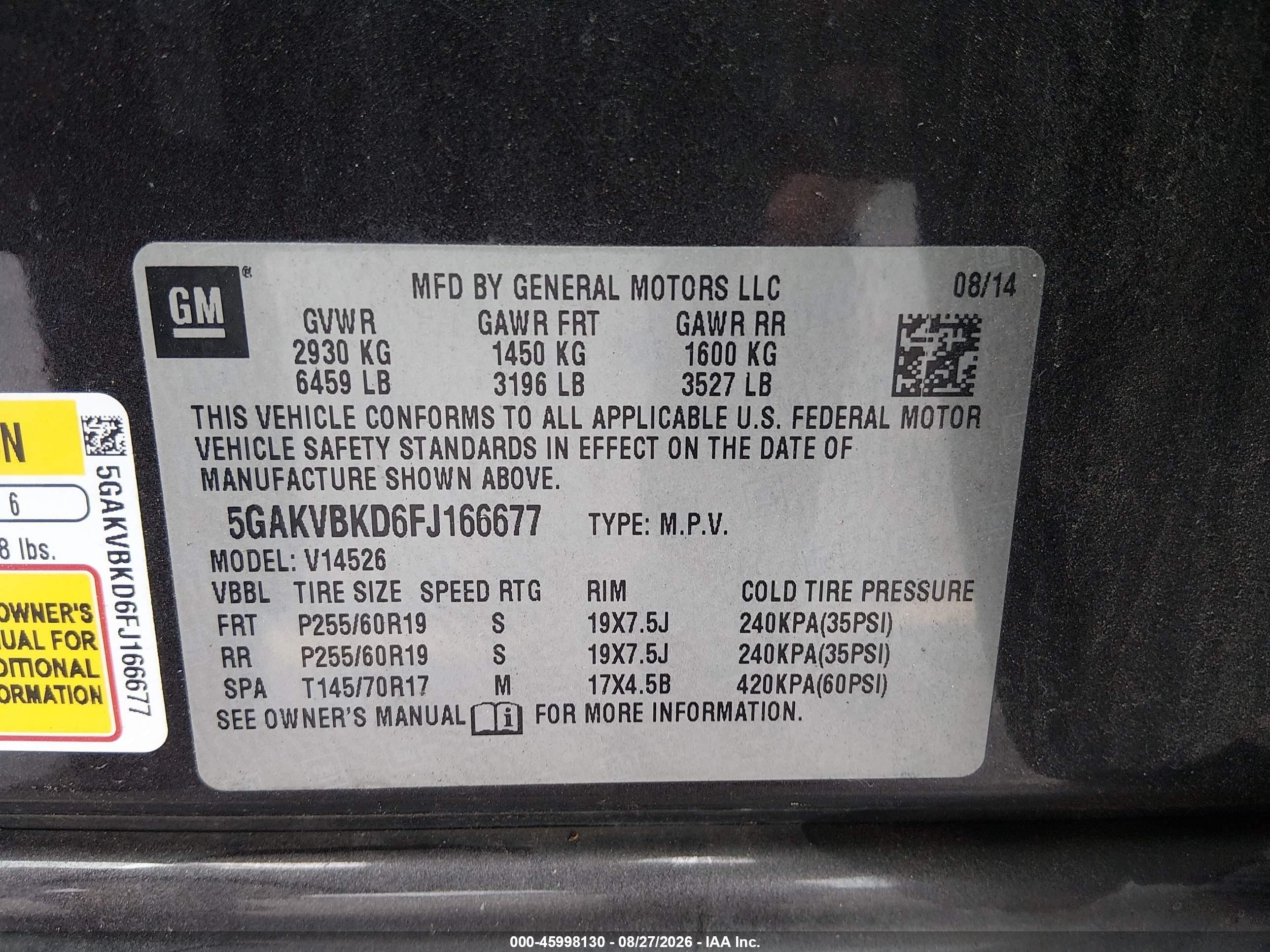 2015 Buick Enclave Leather Gray vin: 5GAKVBKD6FJ166677