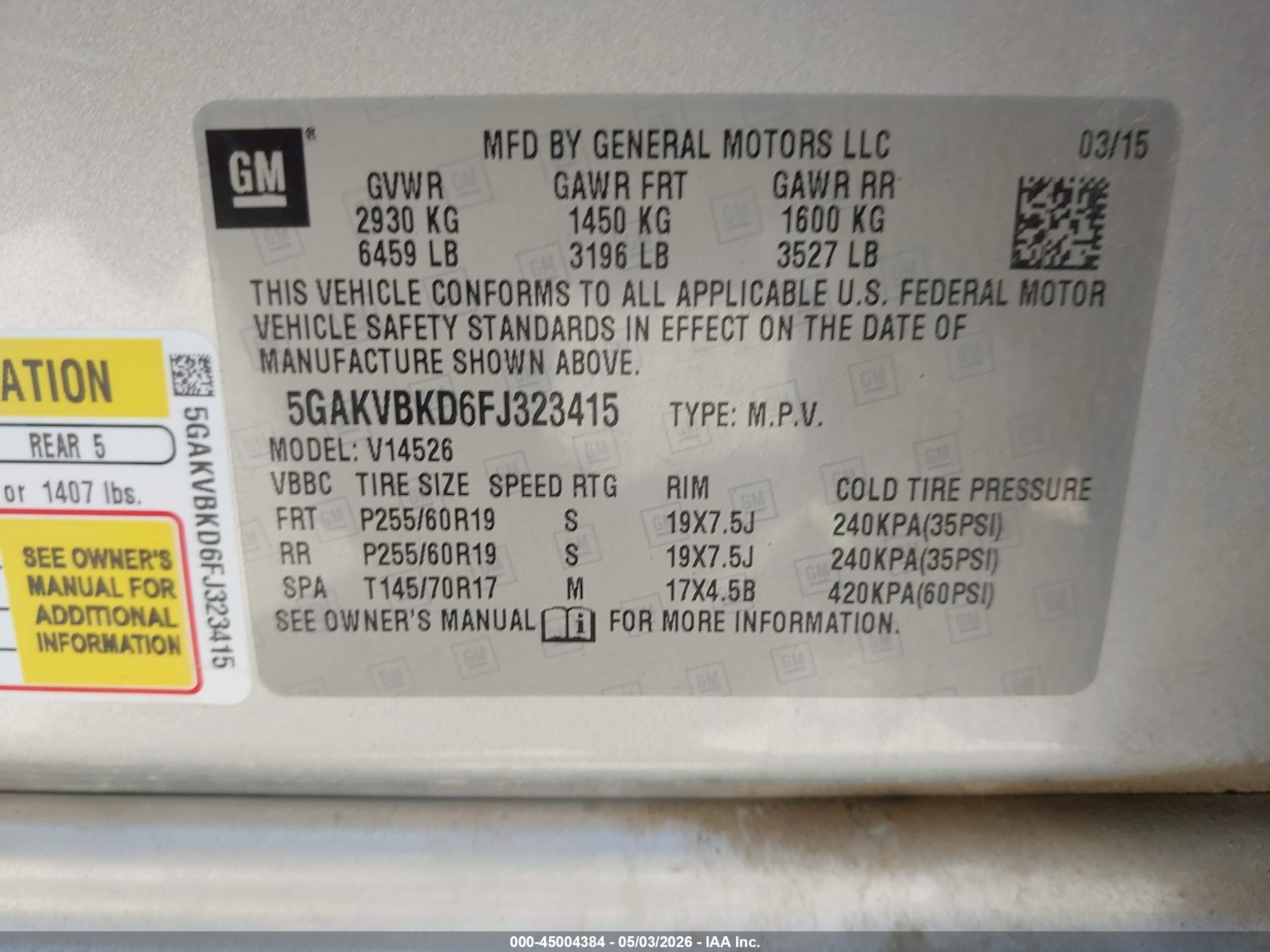 2015 Buick Enclave Leather Silver vin: 5GAKVBKD6FJ323415