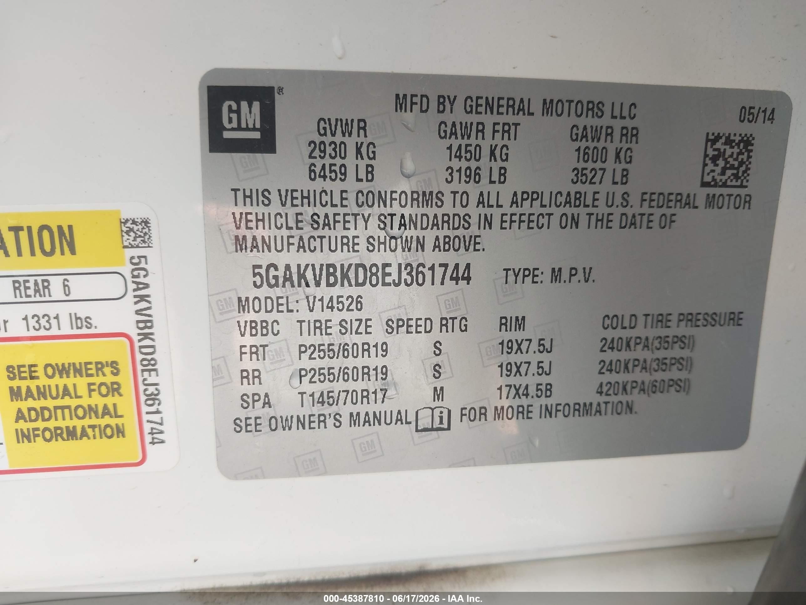 2014 Buick Enclave Leather Белый vin: 5GAKVBKD8EJ361744
