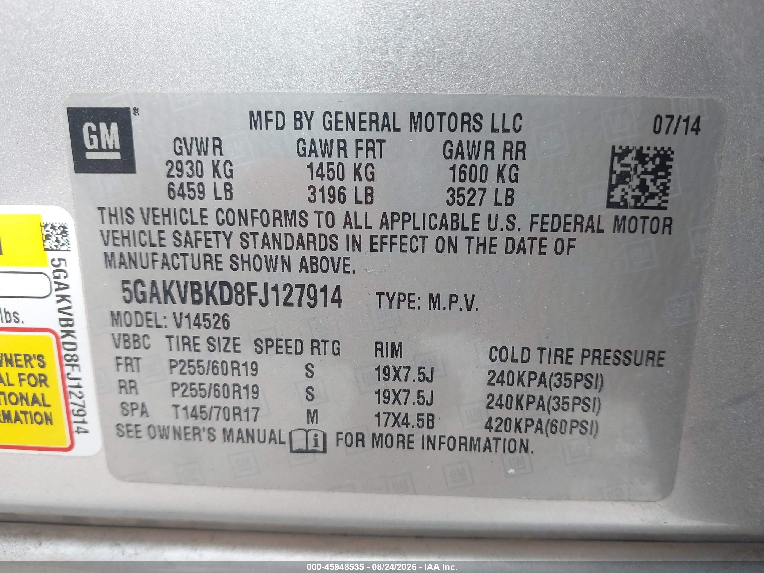 2015 Buick Enclave Leather Silver vin: 5GAKVBKD8FJ127914