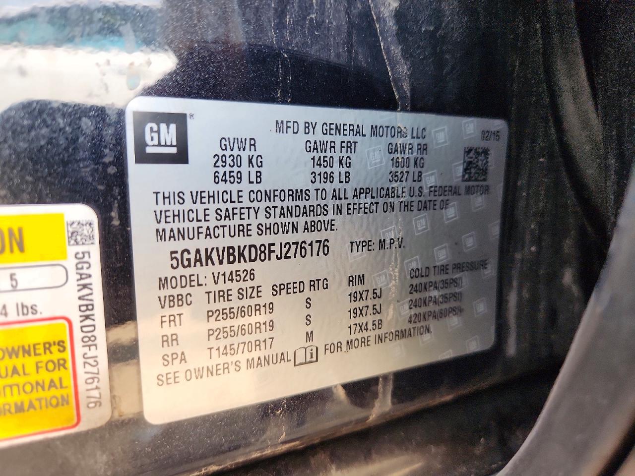 2015 Buick Enclave Угольный vin: 5GAKVBKD8FJ276176