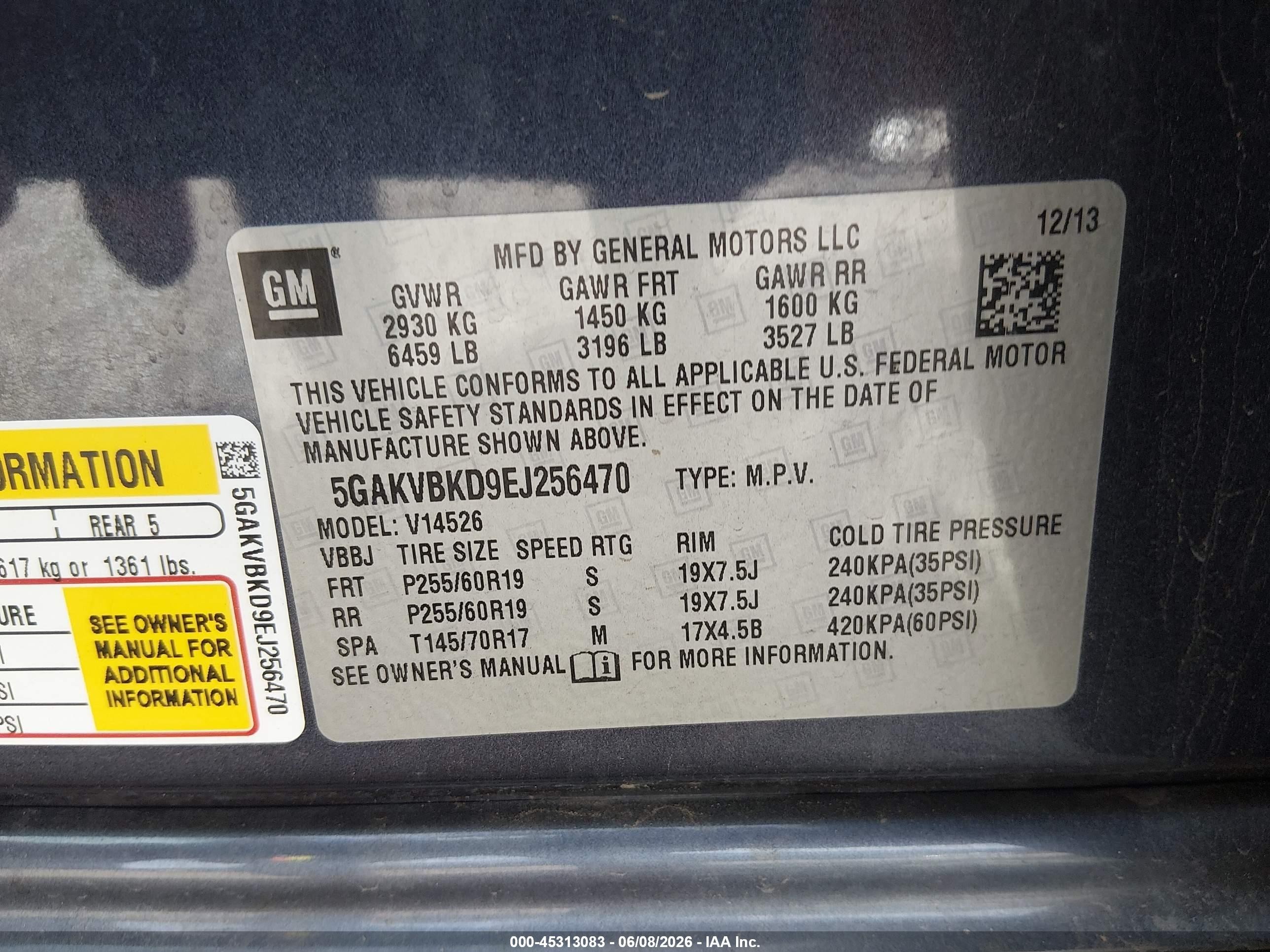 2014 Buick Enclave Leather Dark Blue vin: 5GAKVBKD9EJ256470