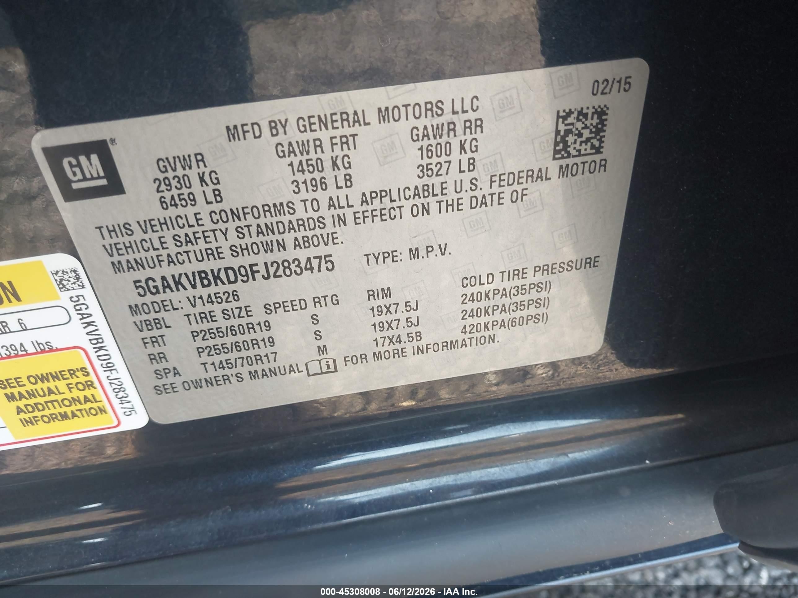 2015 Buick Enclave Leather Dark Blue vin: 5GAKVBKD9FJ283475