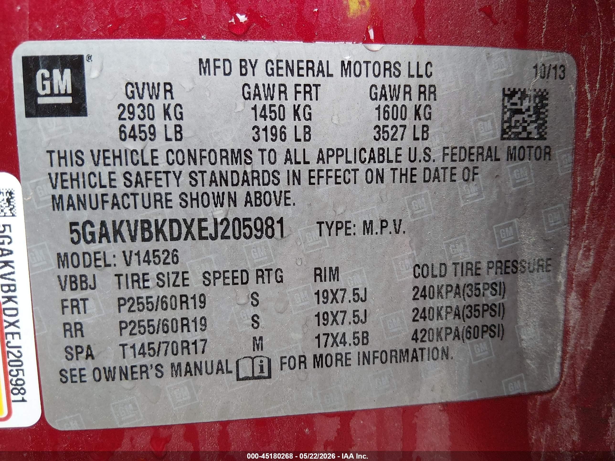 2014 Buick Enclave Leather Красный vin: 5GAKVBKDXEJ205981