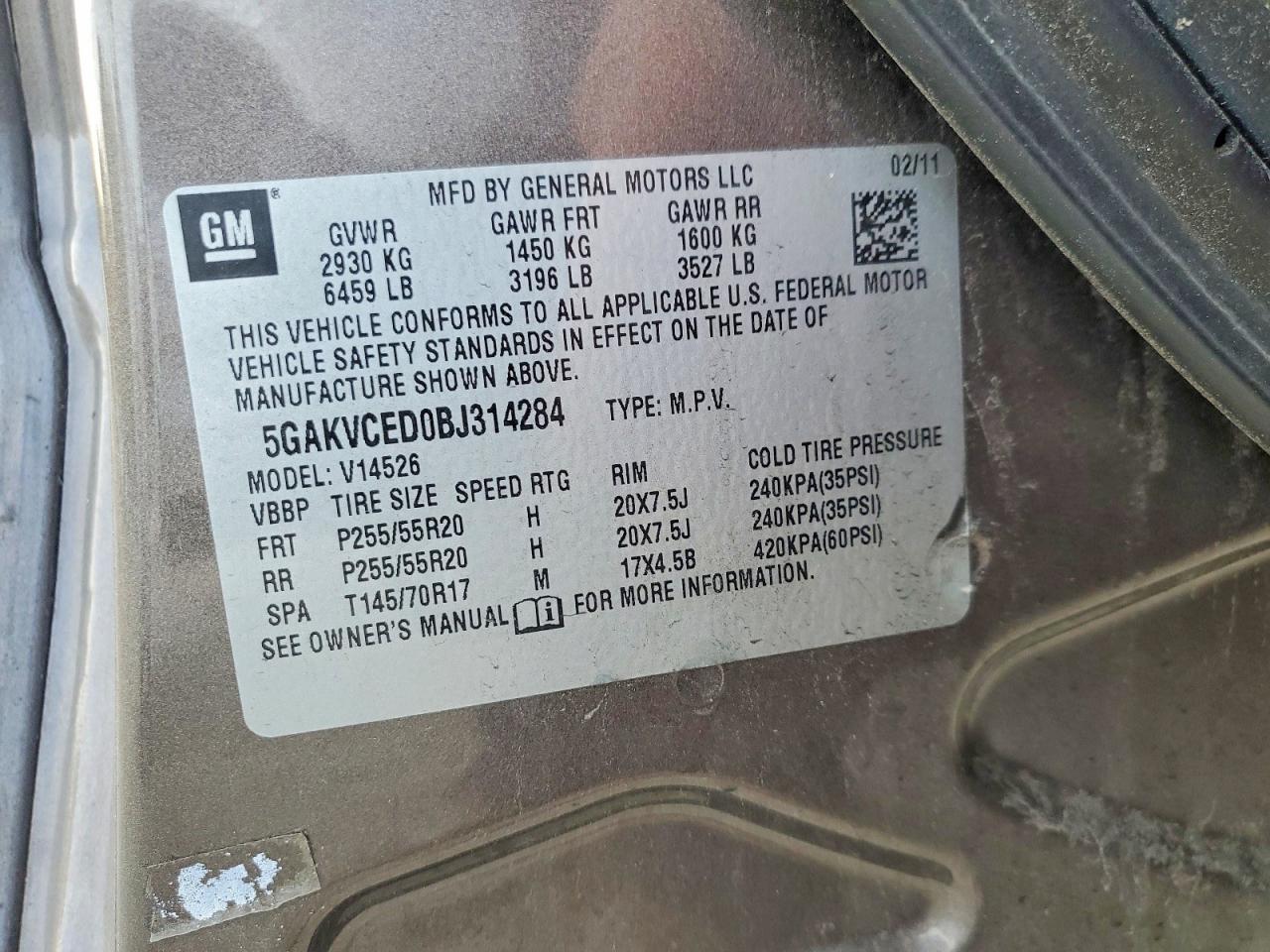 2011 Buick Enclave Cxl Коричневый vin: 5GAKVCED0BJ314284