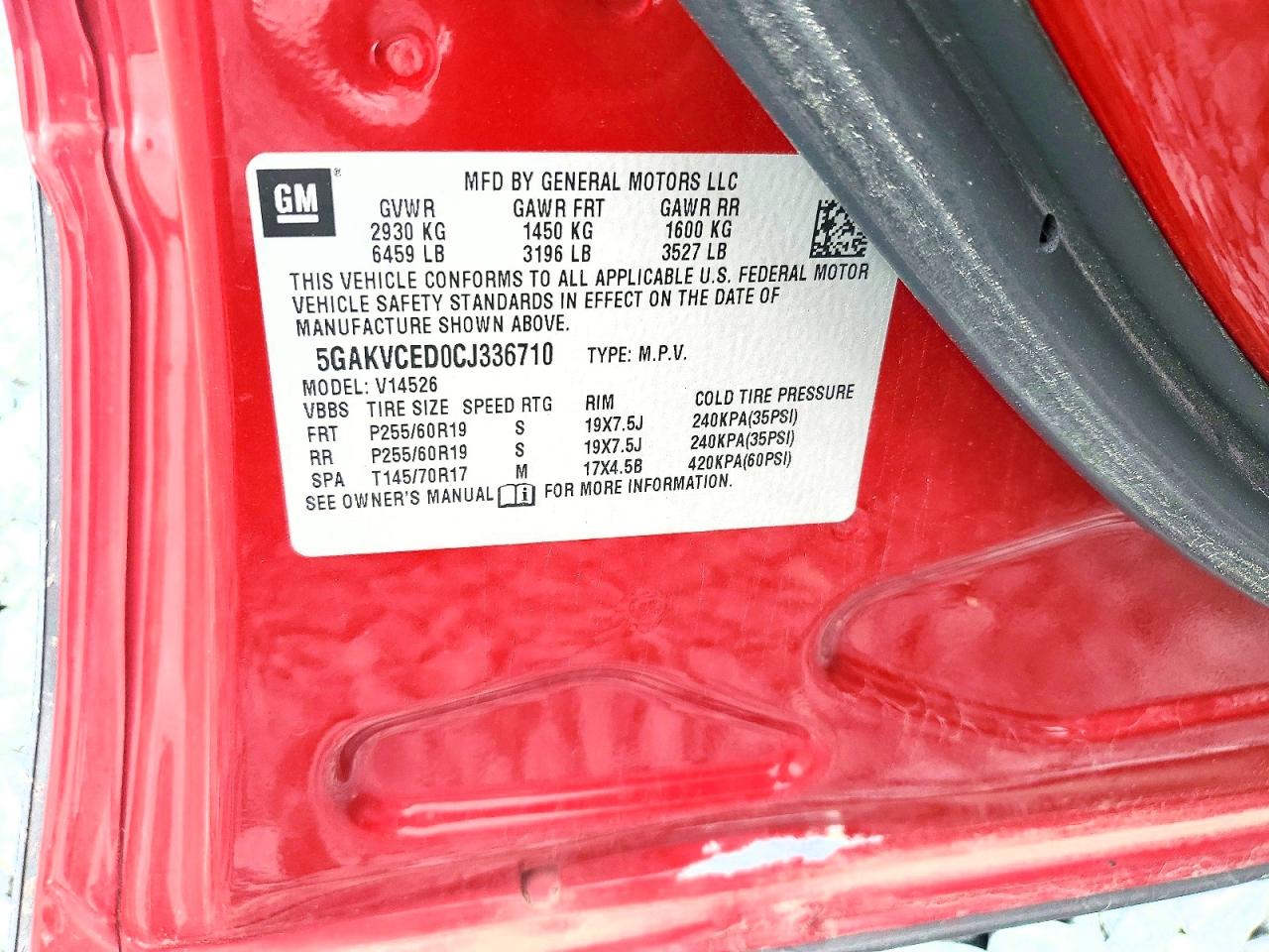 2012 Buick Enclave Red vin: 5GAKVCED0CJ336710
