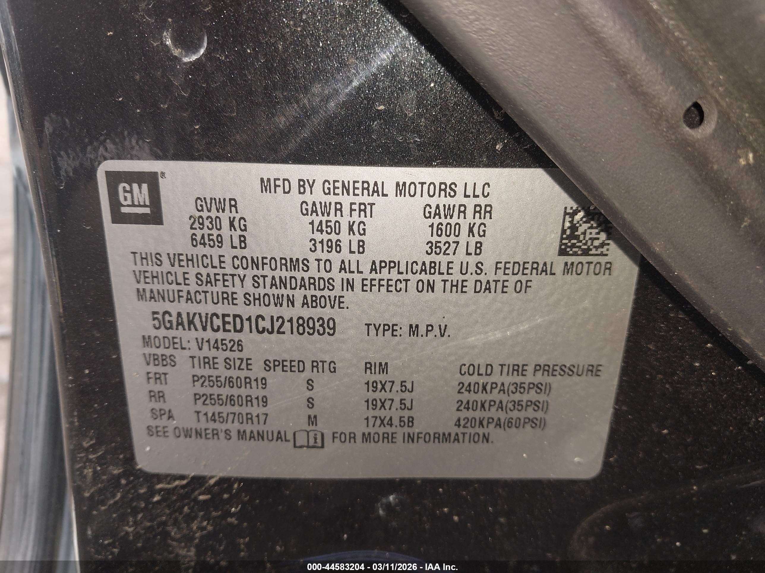 2012 Buick Enclave Leather Black vin: 5GAKVCED1CJ218939