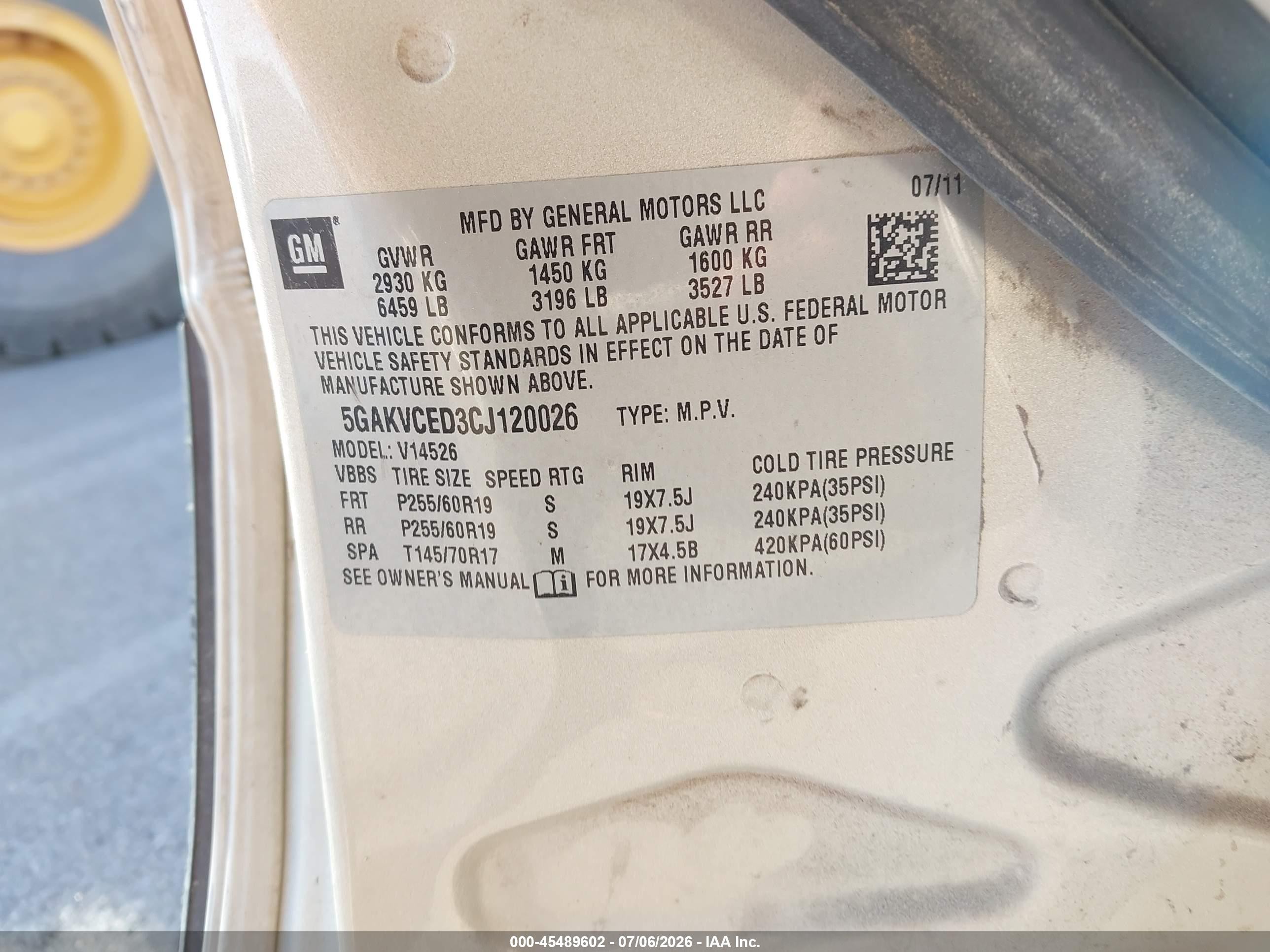 2012 Buick Enclave Leather Gold vin: 5GAKVCED3CJ120026