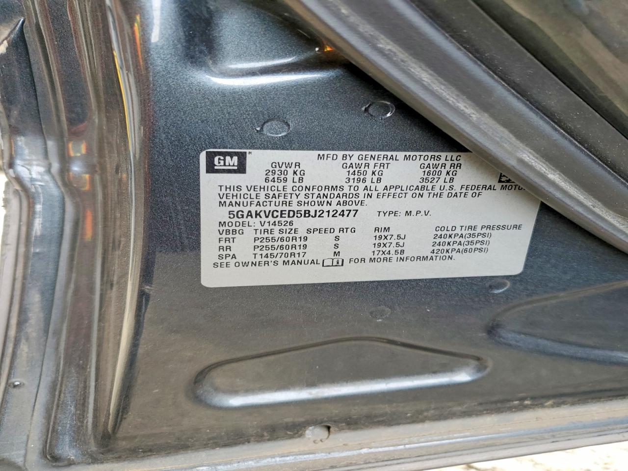 2011 Buick Enclave Cxl Gray vin: 5GAKVCED5BJ212477