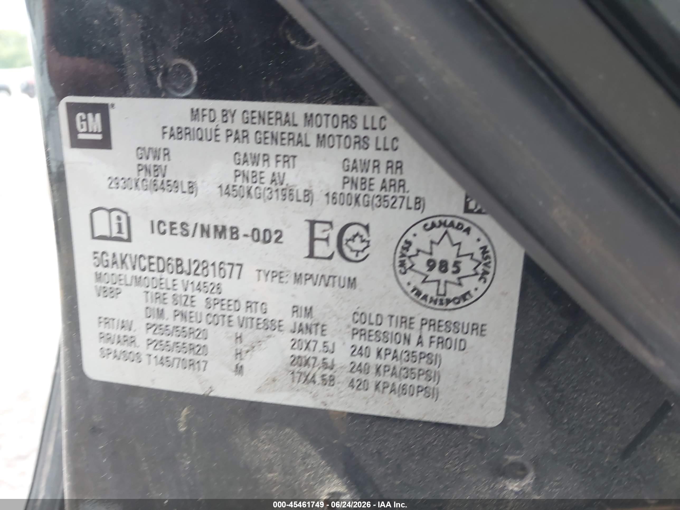 2011 Buick Enclave 2xl Черный vin: 5GAKVCED6BJ281677