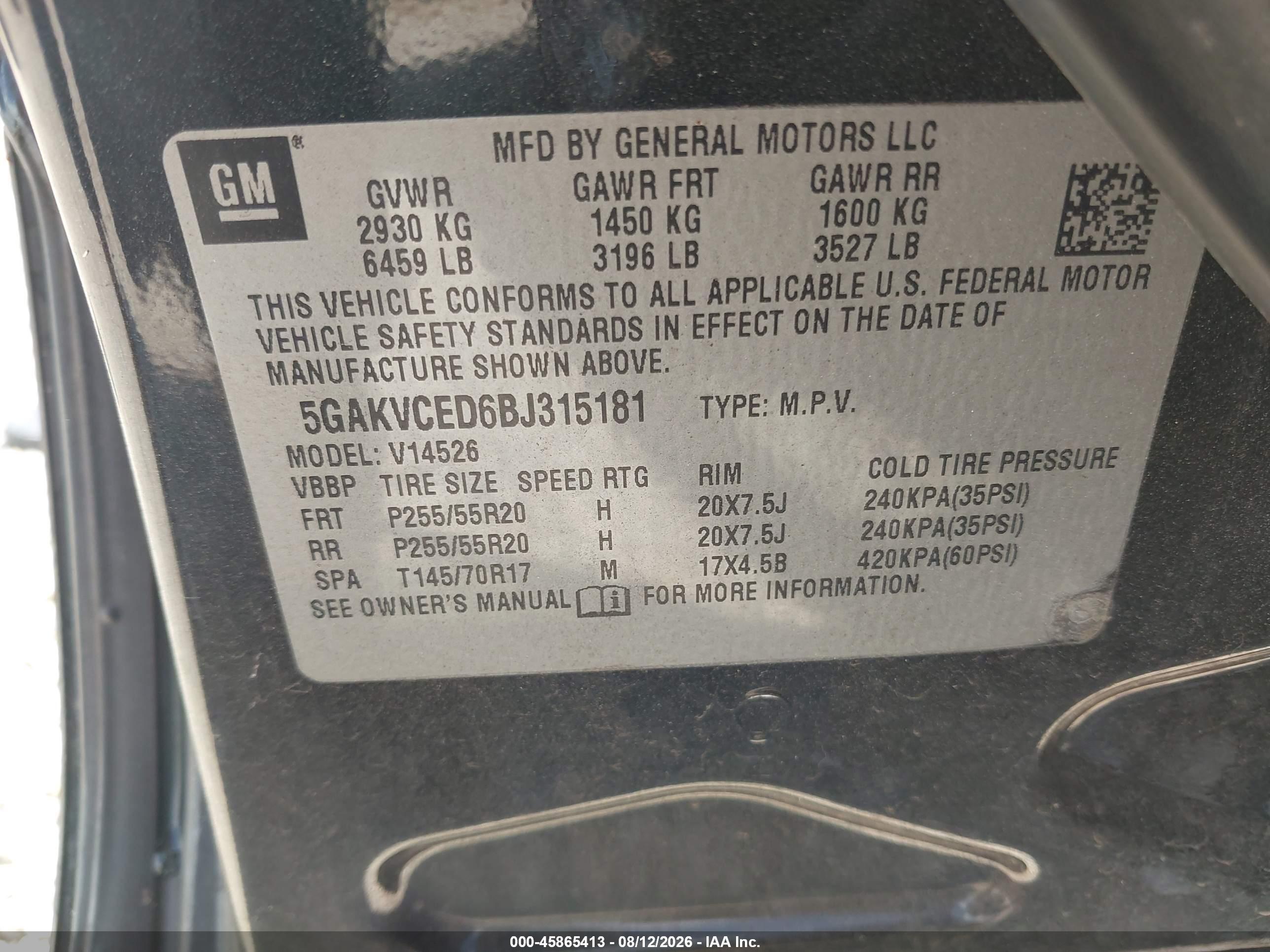 2011 Buick Enclave 2xl Черный vin: 5GAKVCED6BJ315181
