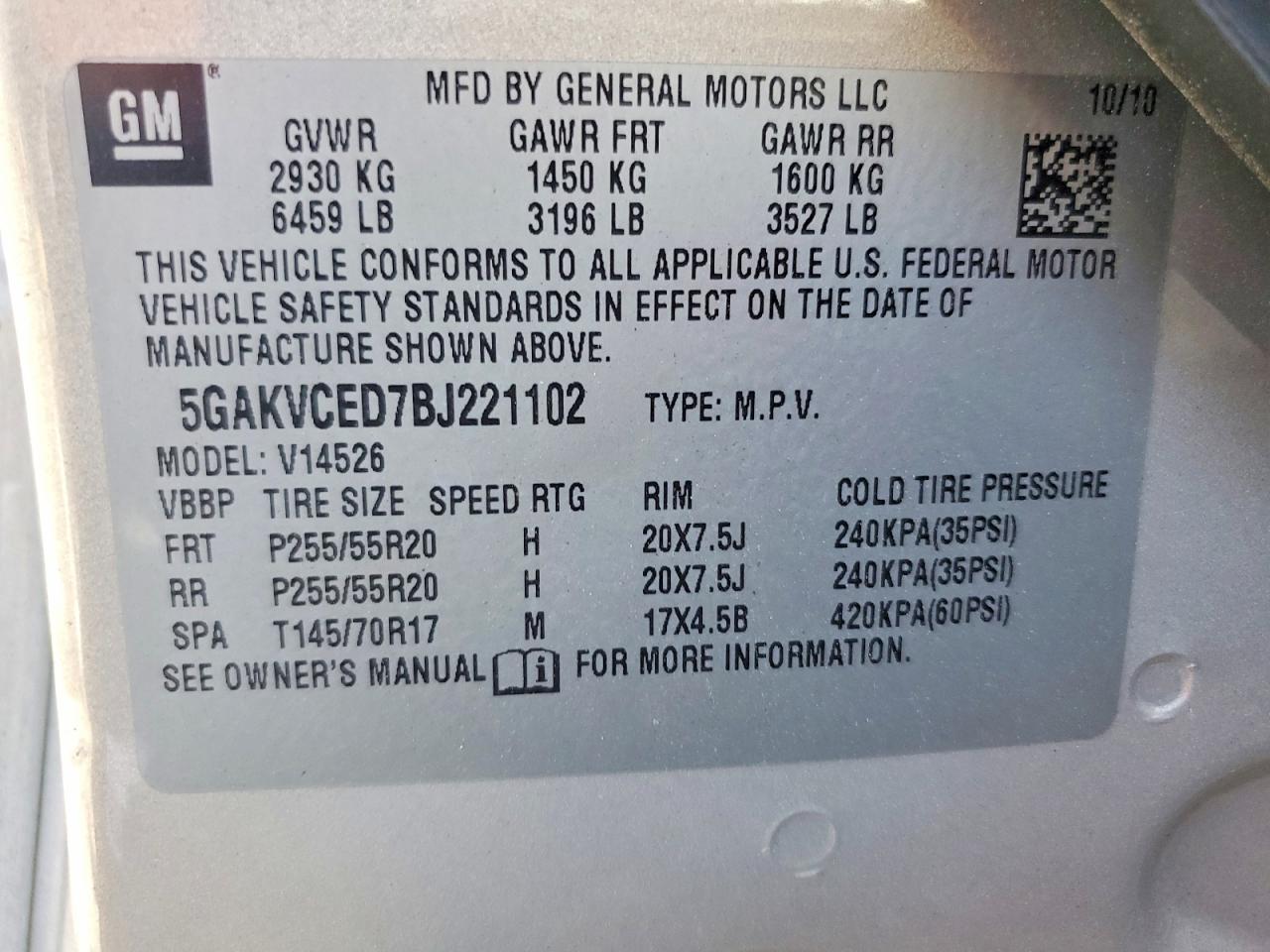 2011 Buick Enclave Cxl Tan vin: 5GAKVCED7BJ221102