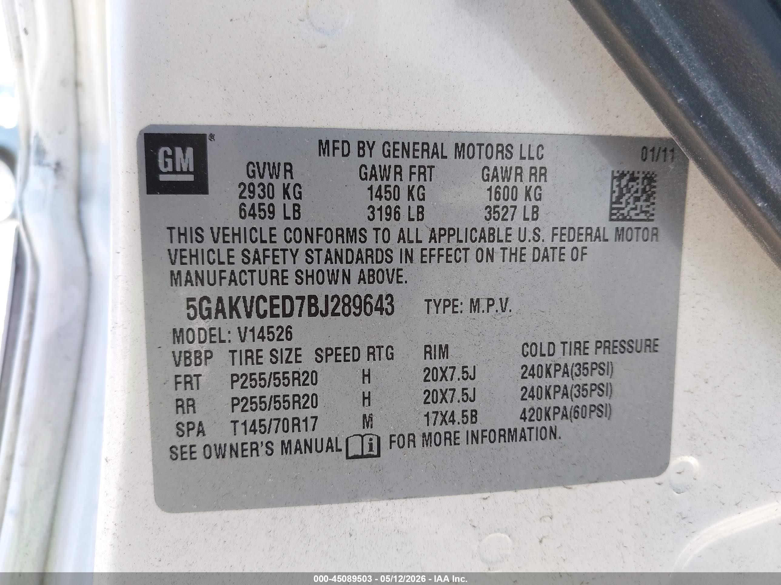 2011 Buick Enclave 2xl Cream vin: 5GAKVCED7BJ289643