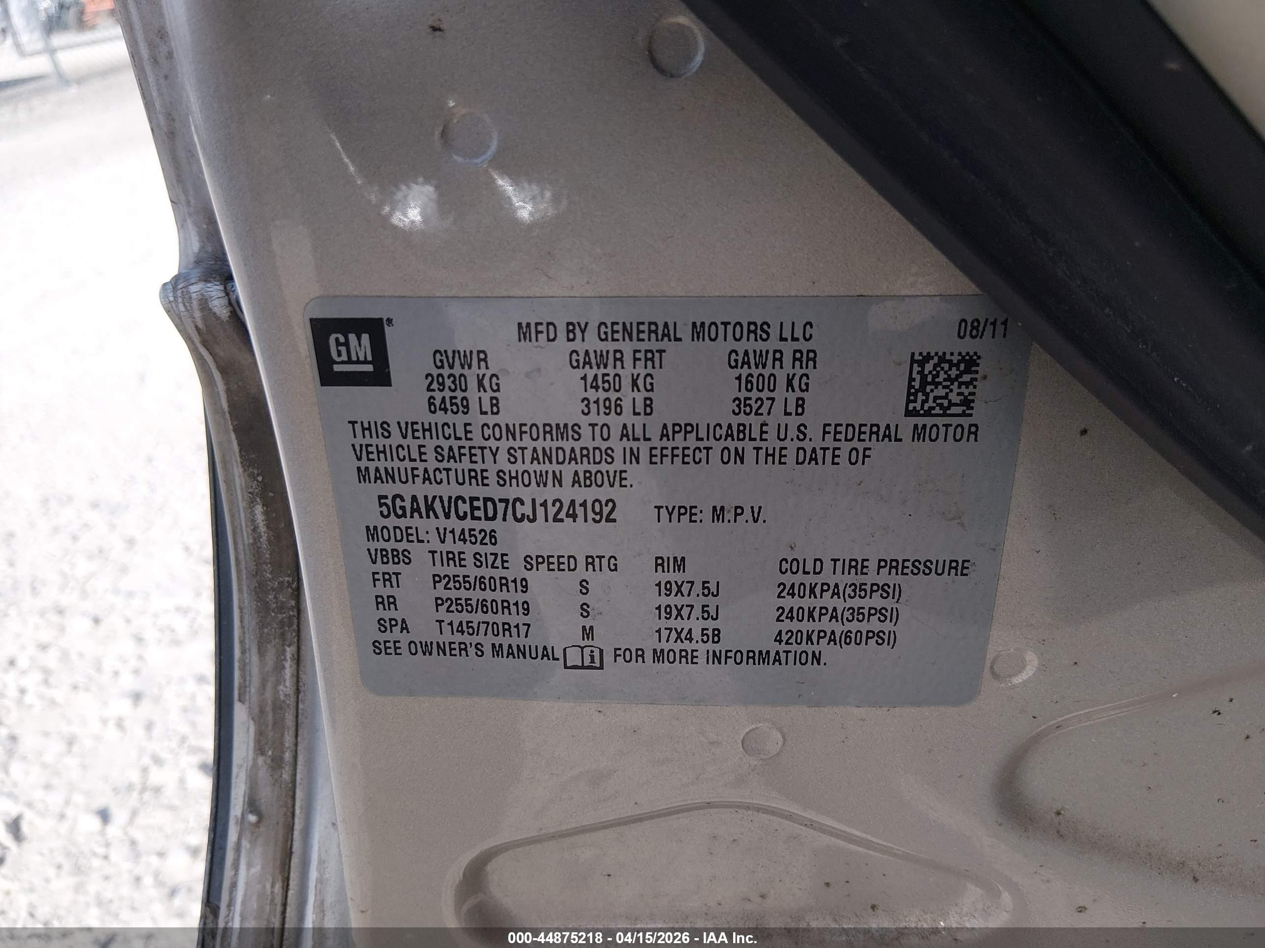 2012 Buick Enclave Leather Золотой vin: 5GAKVCED7CJ124192
