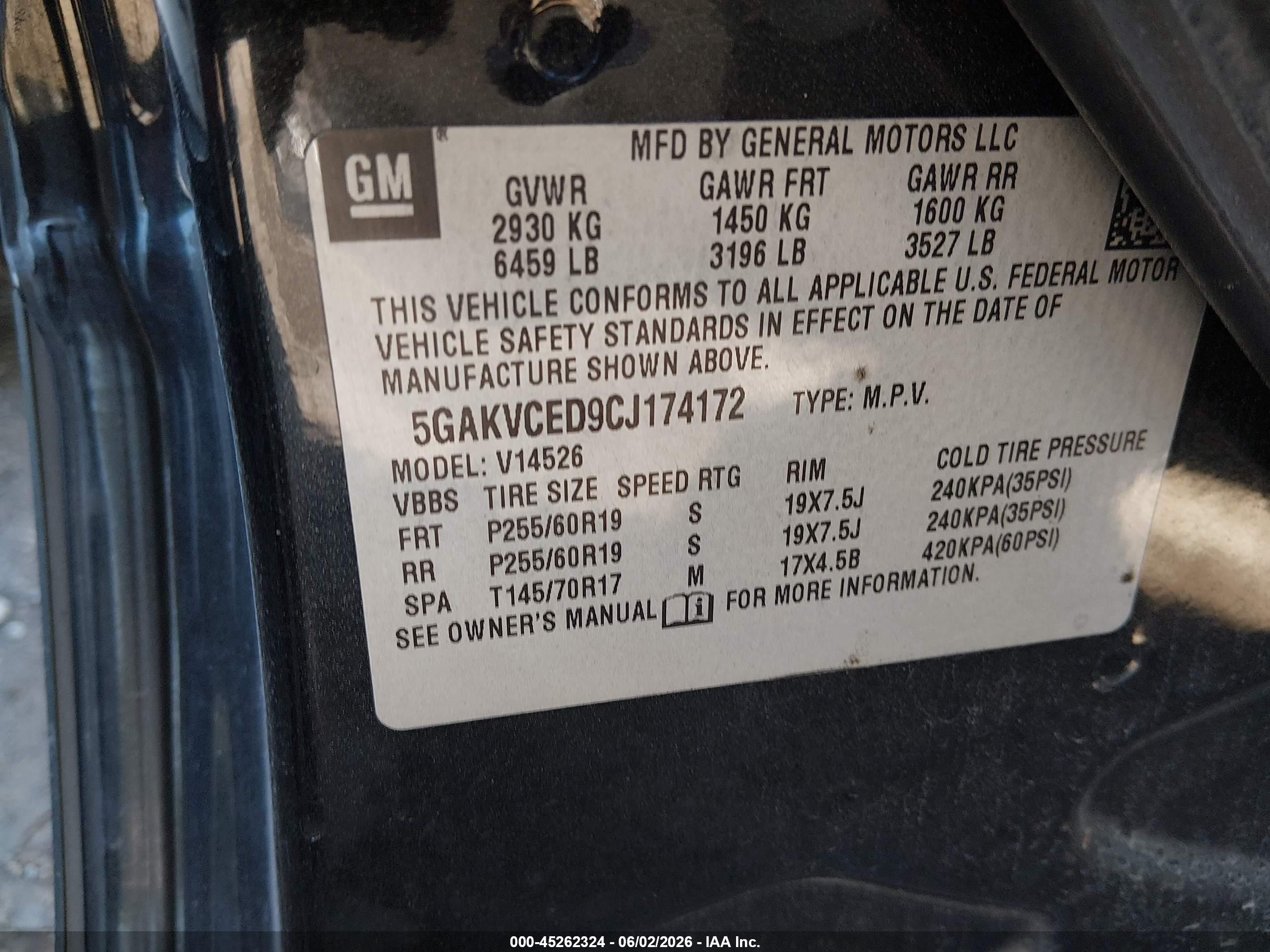 2012 Buick Enclave Leather Black vin: 5GAKVCED9CJ174172