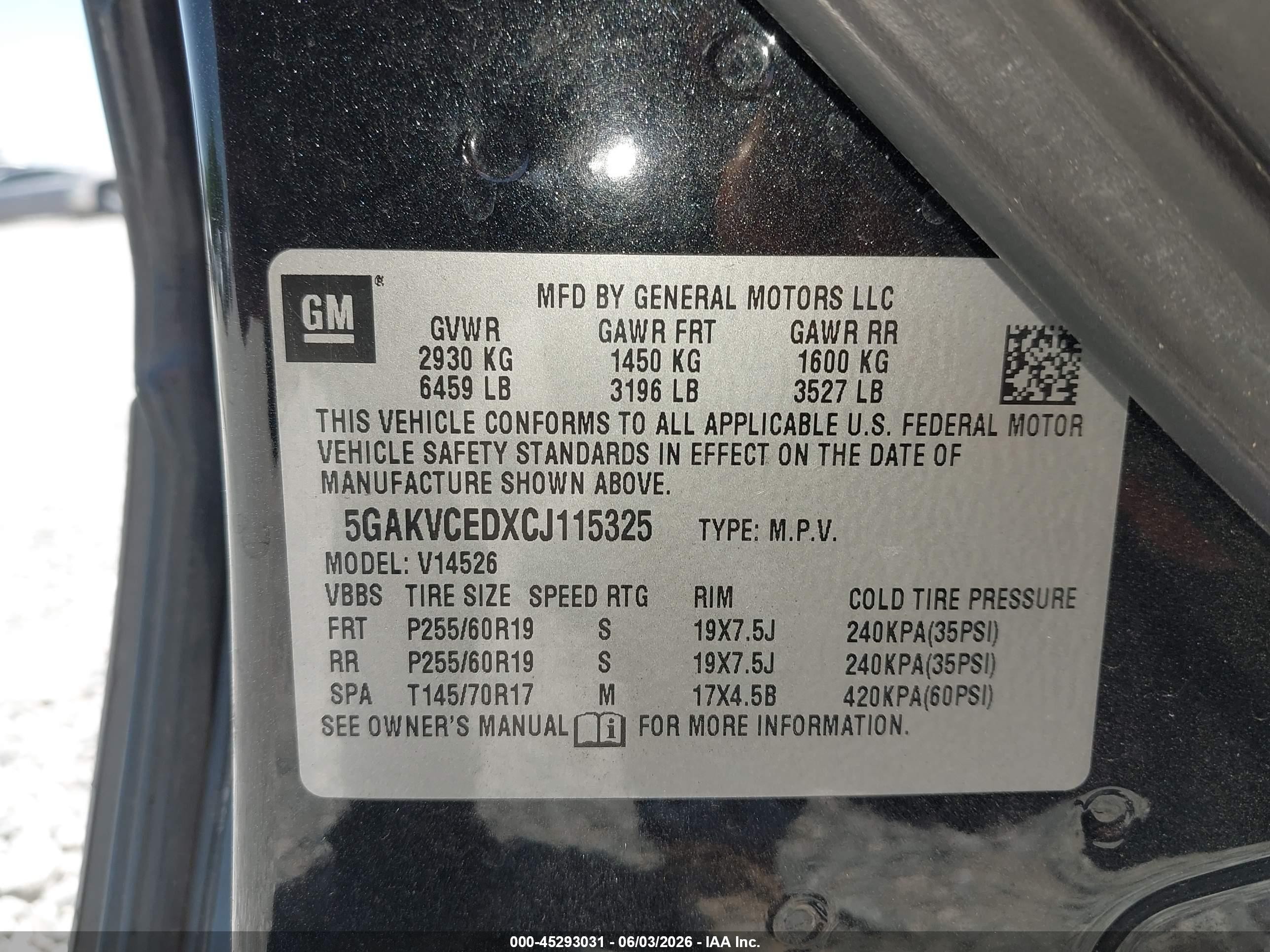 2012 Buick Enclave Leather Black vin: 5GAKVCEDXCJ115325