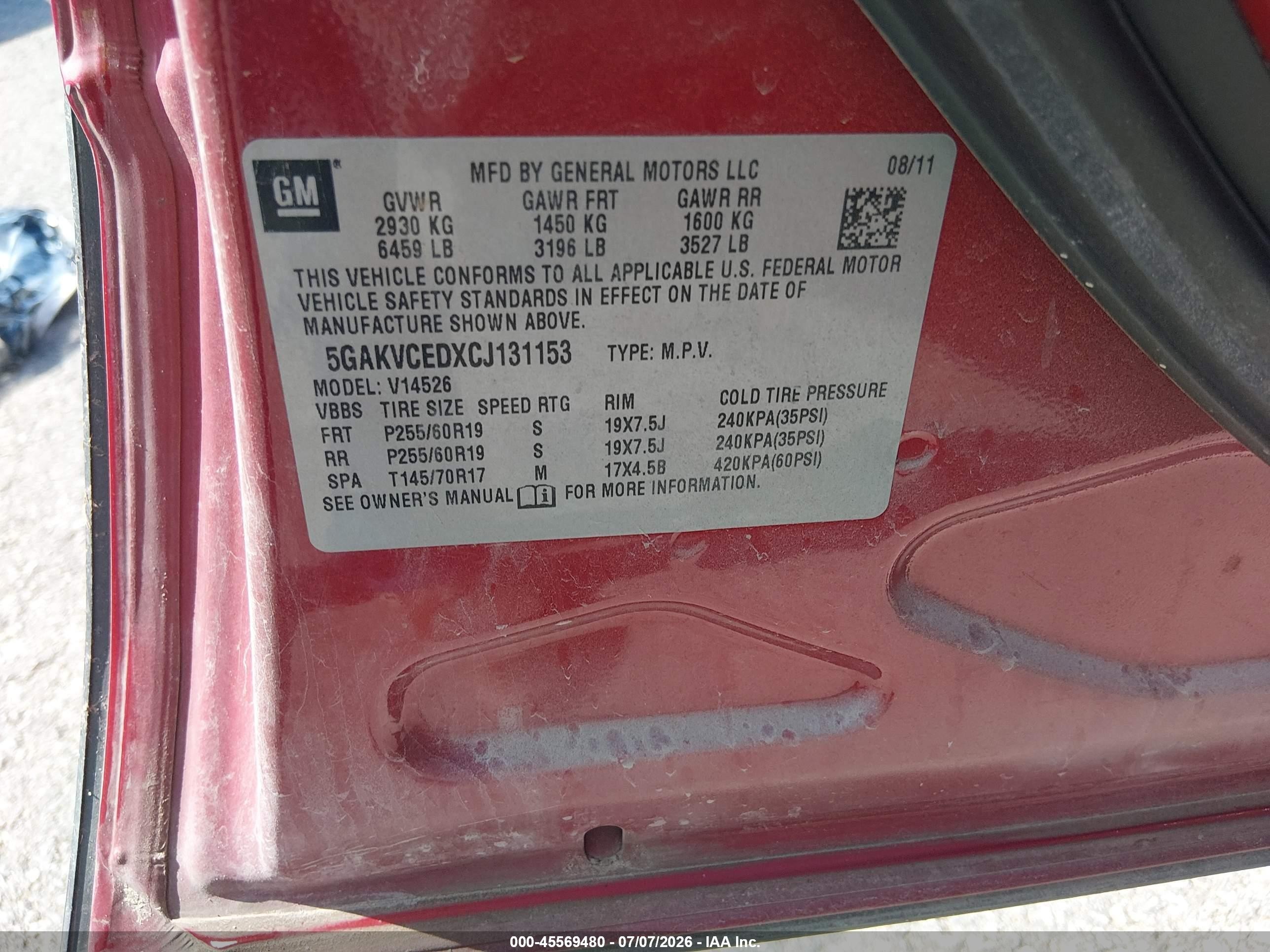 2012 Buick Enclave Leather Red vin: 5GAKVCEDXCJ131153