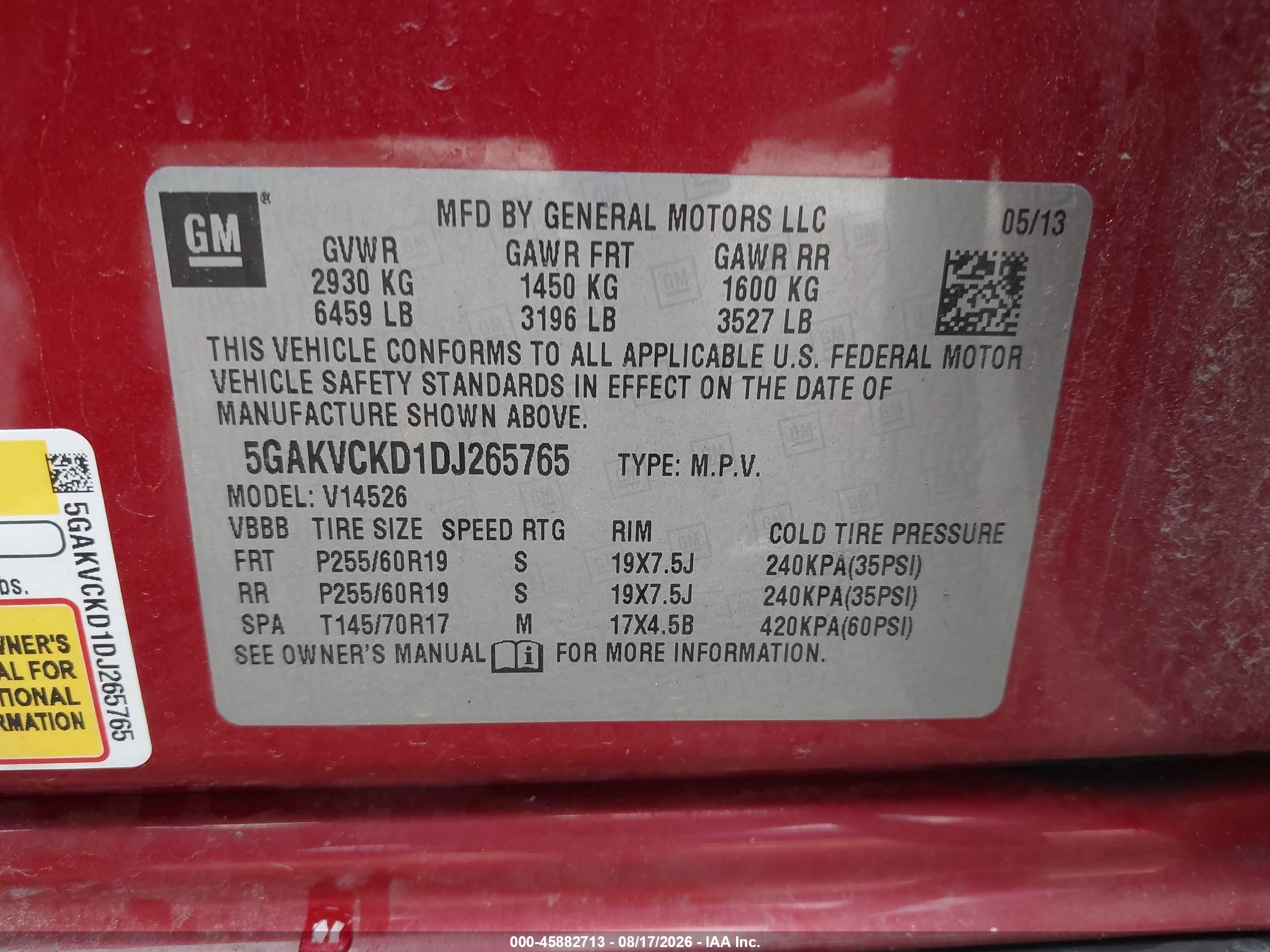 2013 Buick Enclave Leather Red vin: 5GAKVCKD1DJ265765
