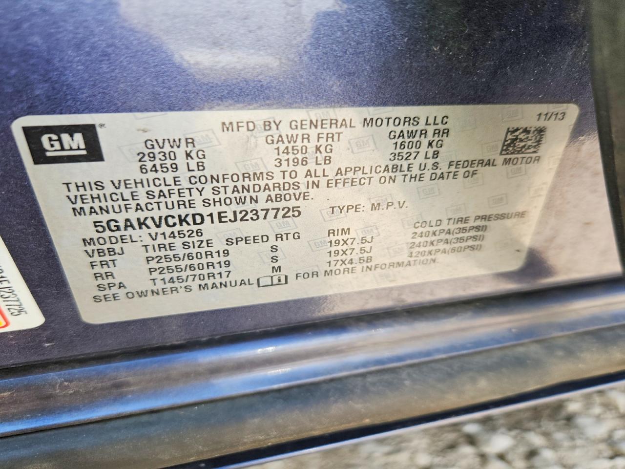 2014 Buick Enclave Blue vin: 5GAKVCKD1EJ237725